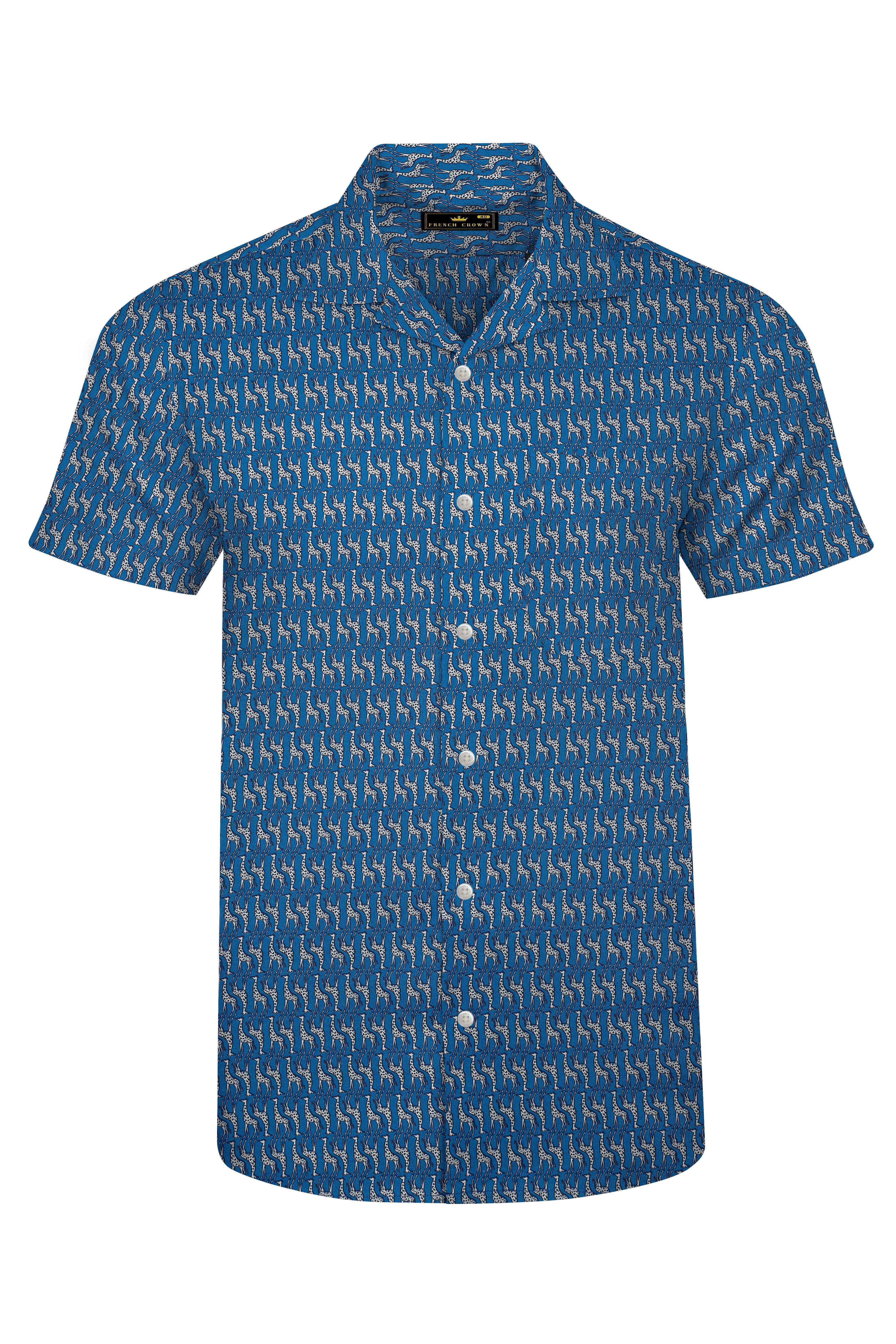 Mackerel Blue Giraffe Printed Super Soft Premium Cotton Shirt