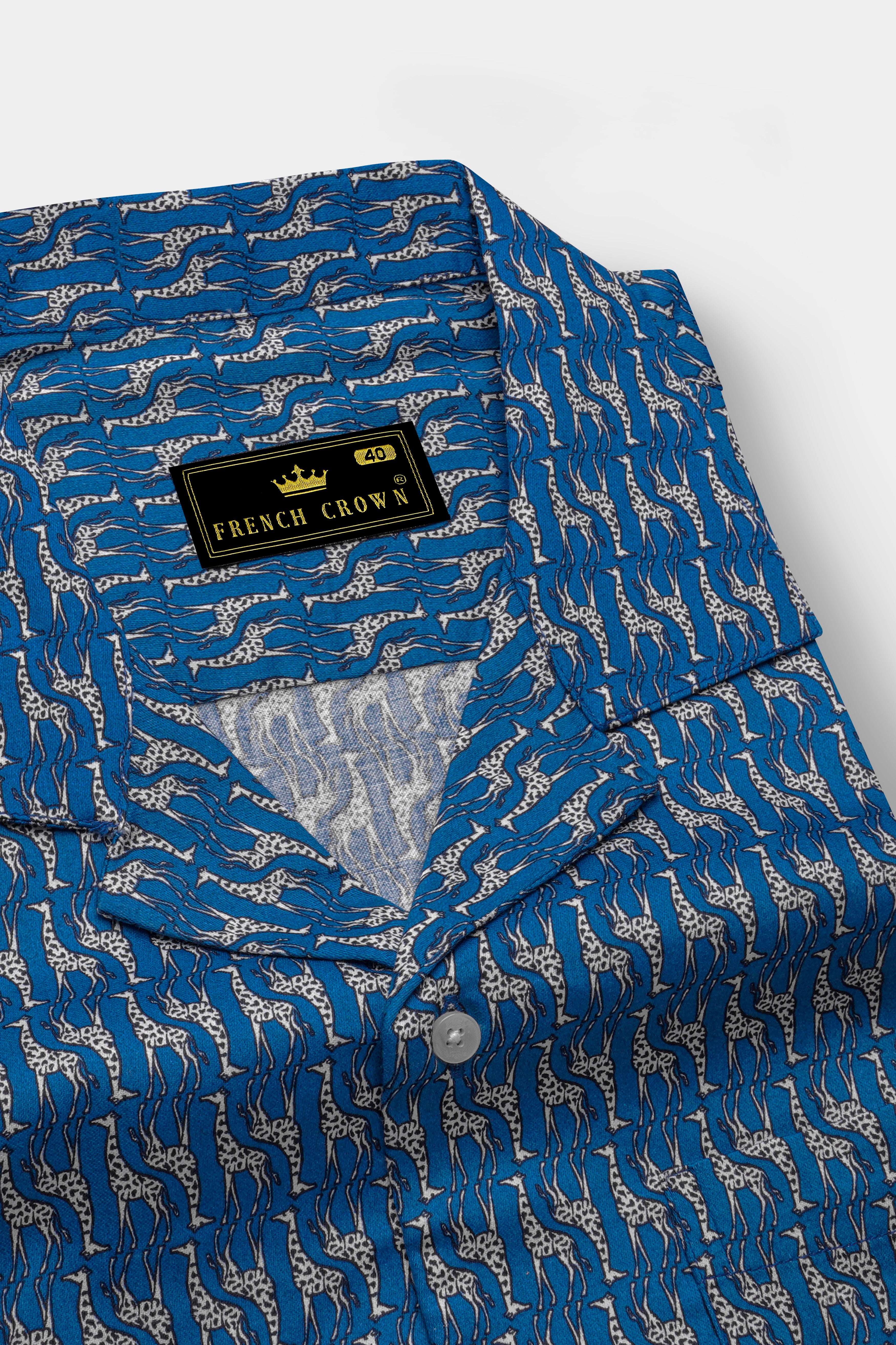 Mackerel Blue Giraffe Printed Super Soft Premium Cotton Shirt