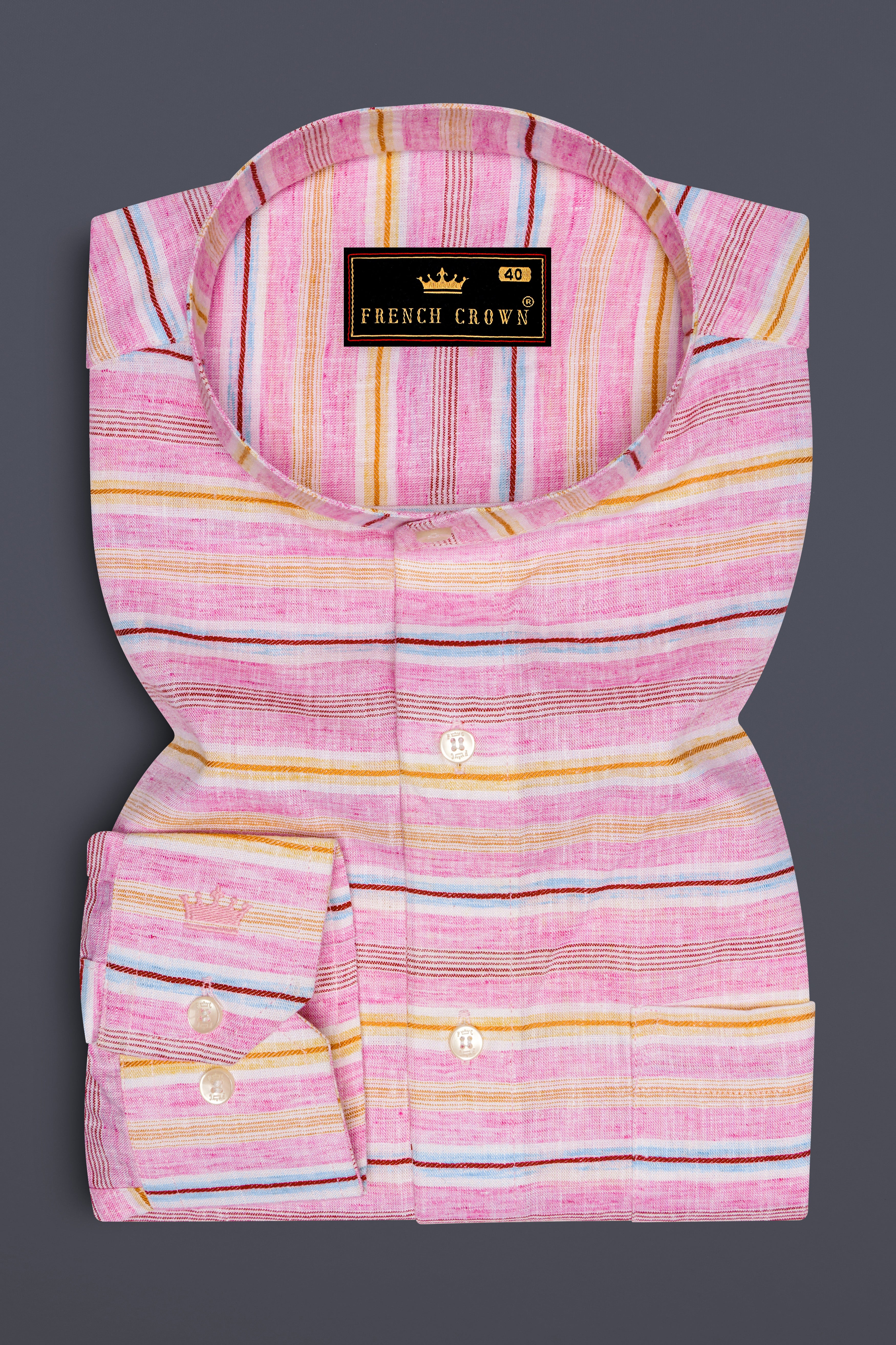 Chantilly Pink Multicolour Striped Luxurious Linen Shirt