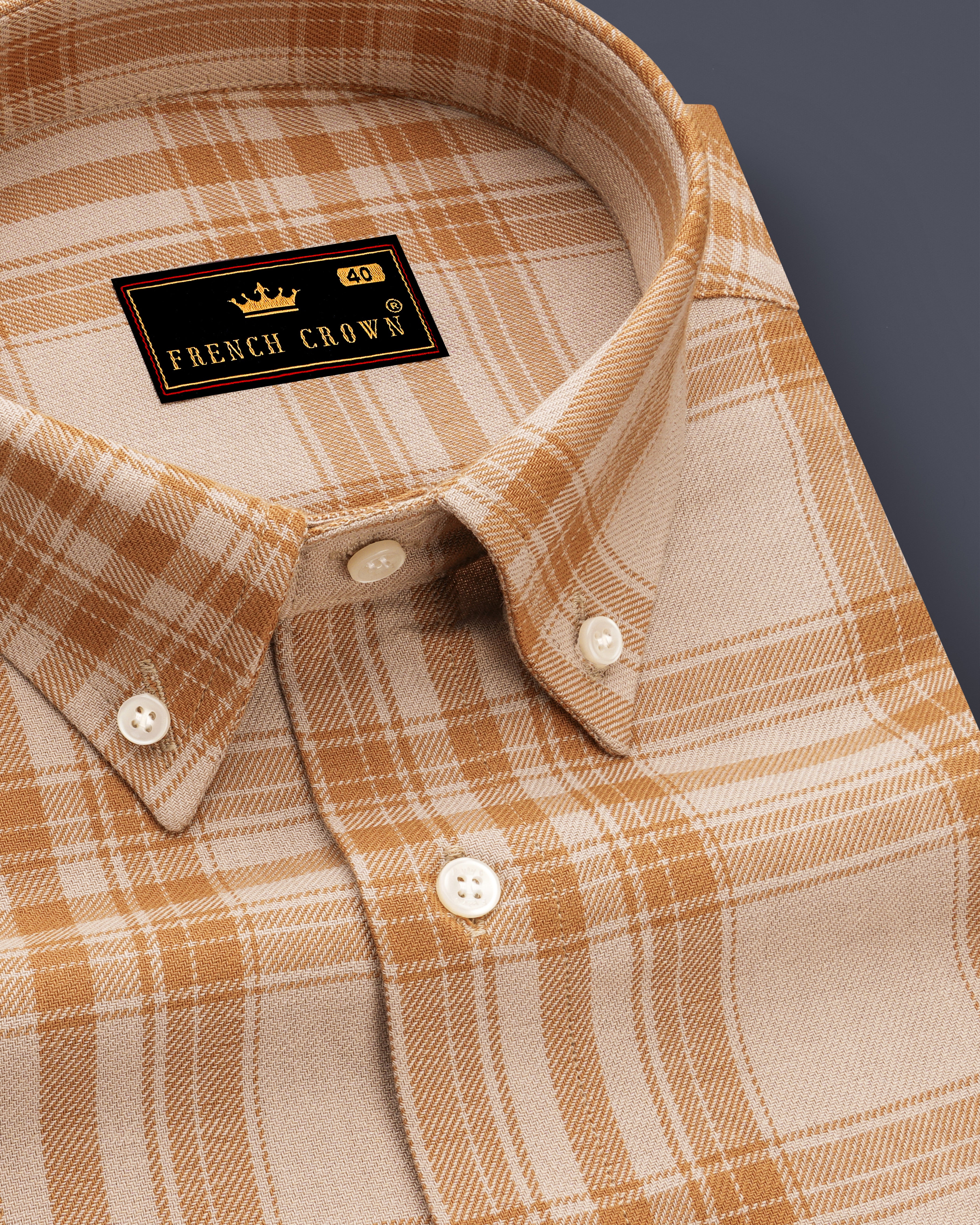 Turkey Cream with Curry Brown Twill Plaid Premium Cotton Shirt