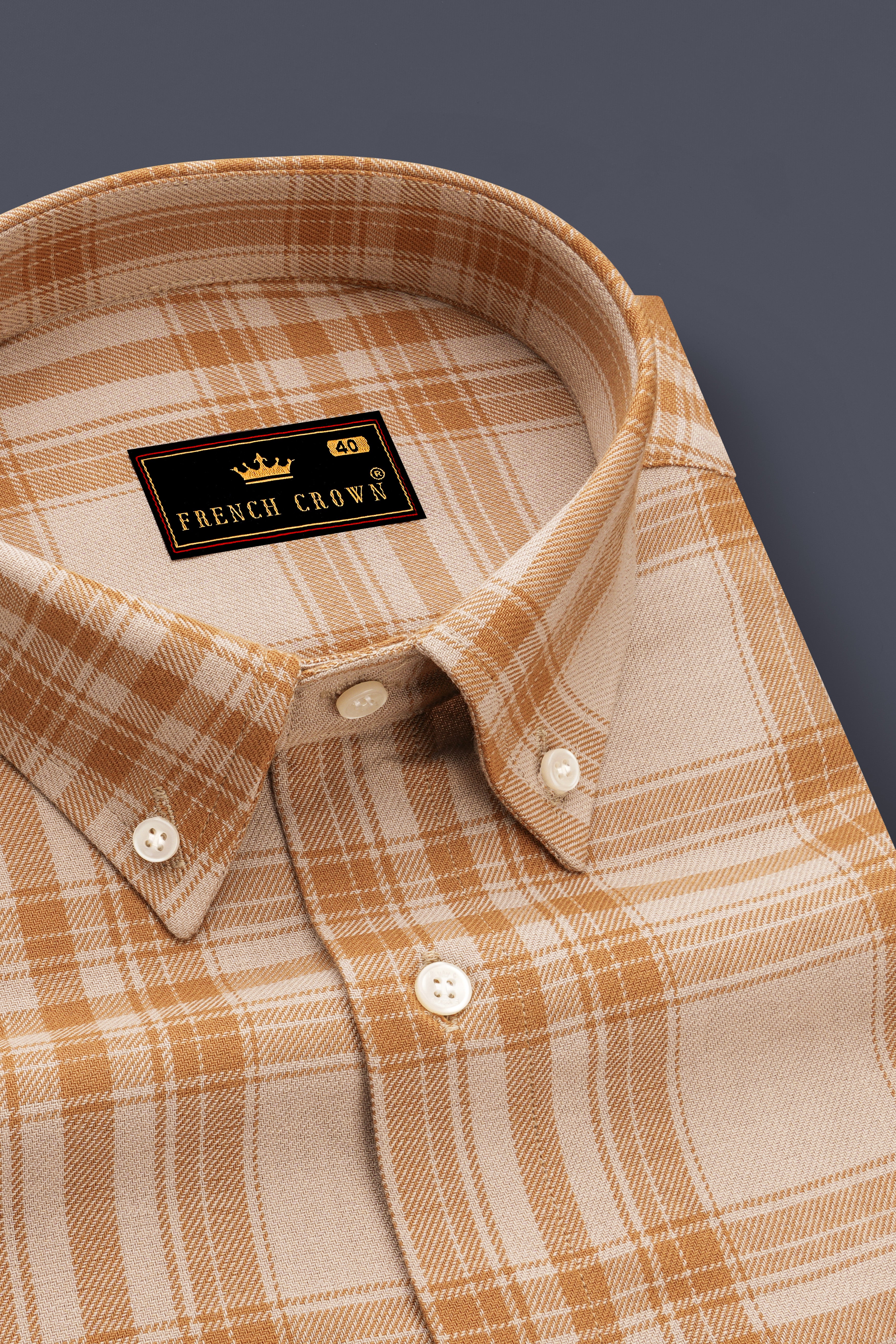 Turkey Cream with Curry Brown Twill Plaid Premium Cotton Shirt