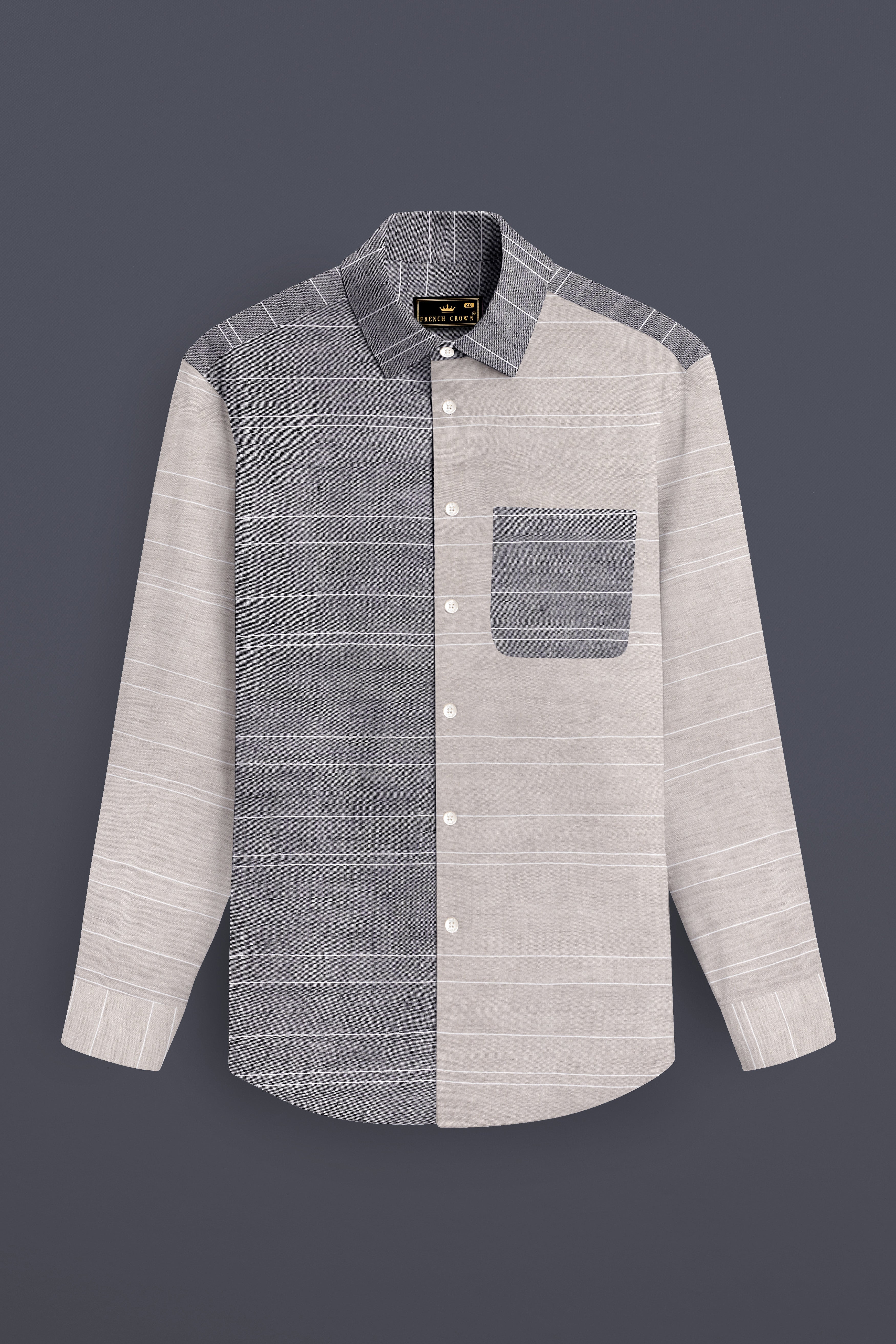 Mercury Light Brown with Venus Gray Striped Luxurious Linen Designer Shirt