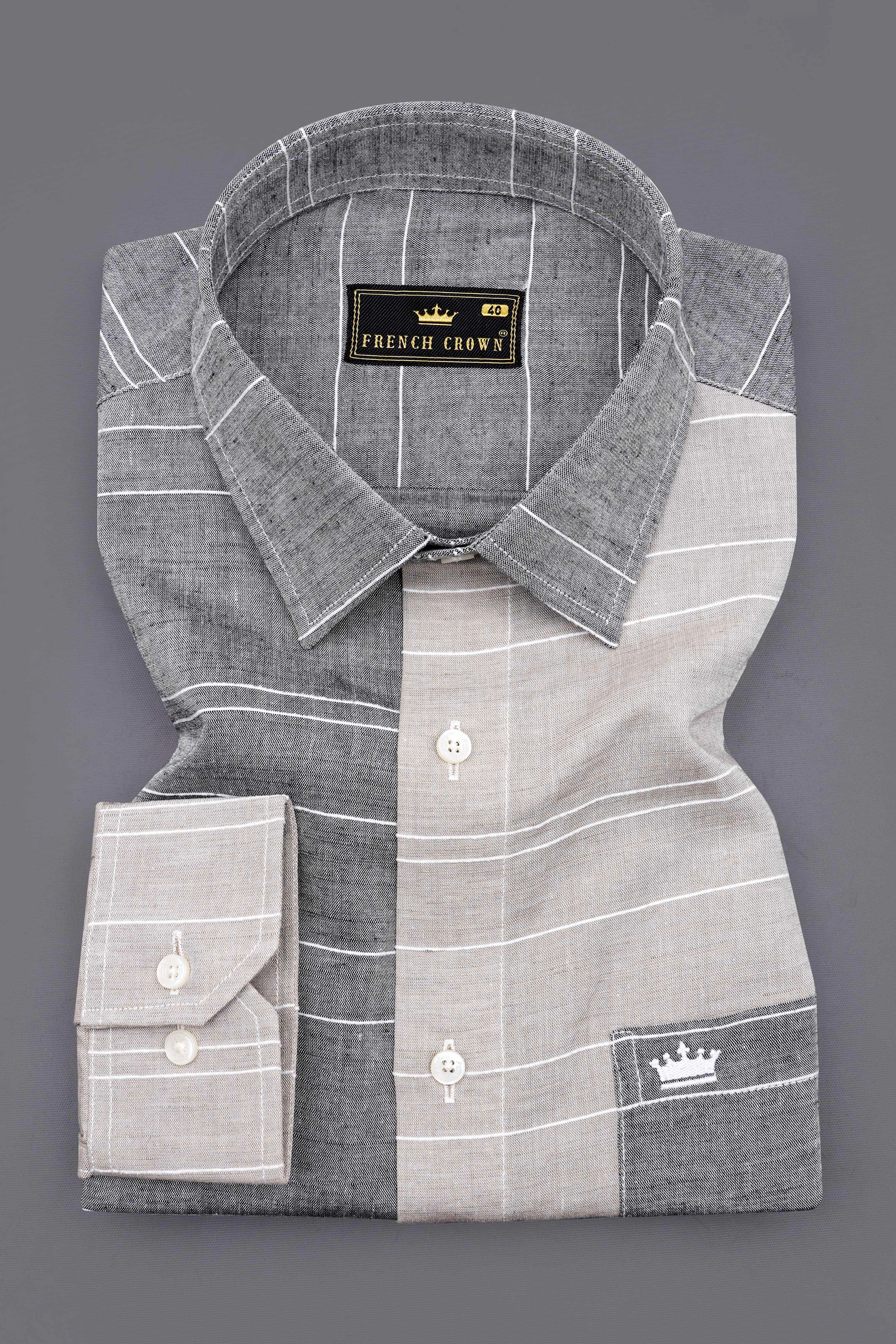 Mercury Light Brown with Venus Gray Striped Luxurious Linen Designer Shirt