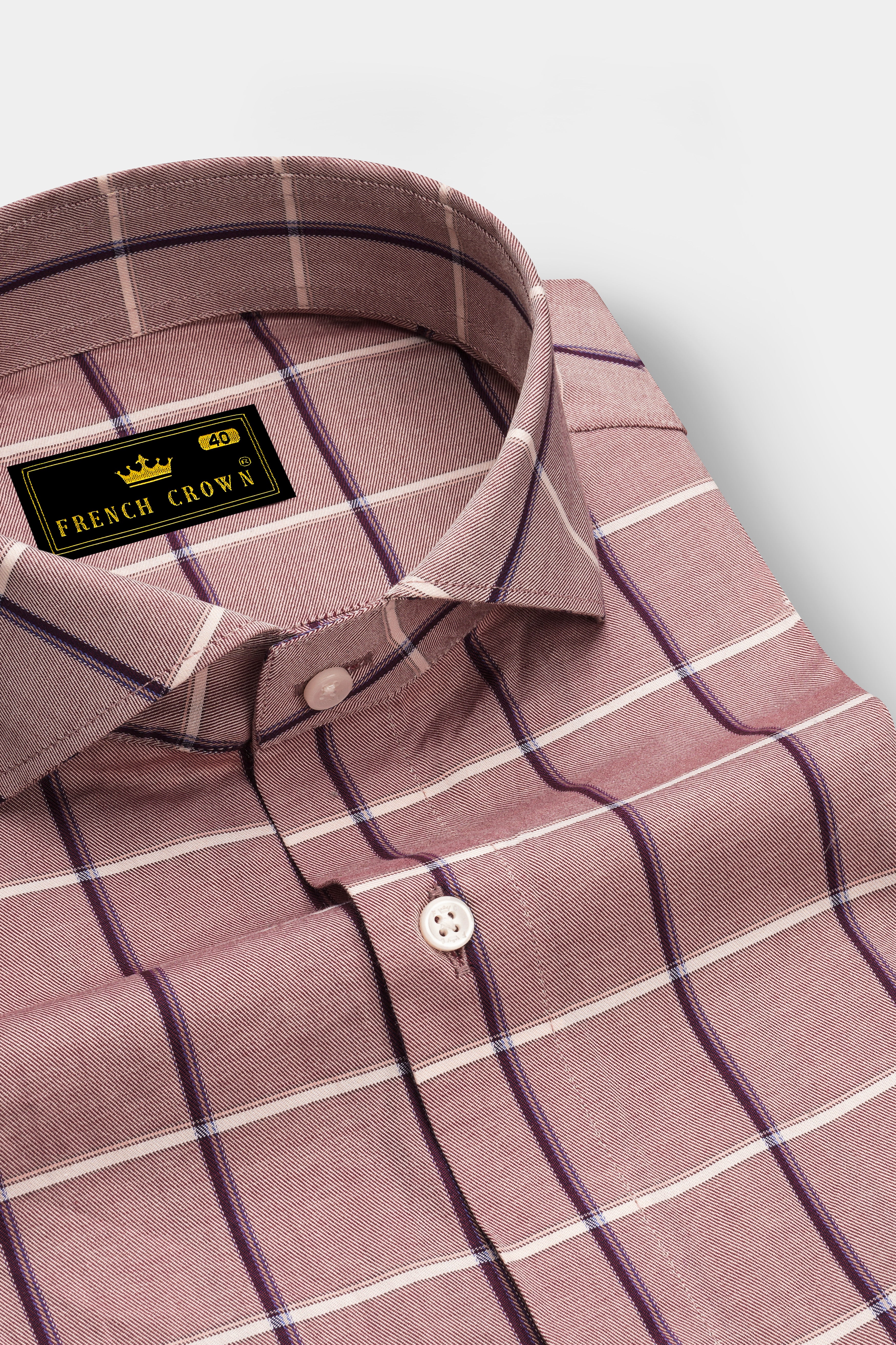 Oriental Peach with Mardi Maroon Twill Checked Premium Cotton Shirt