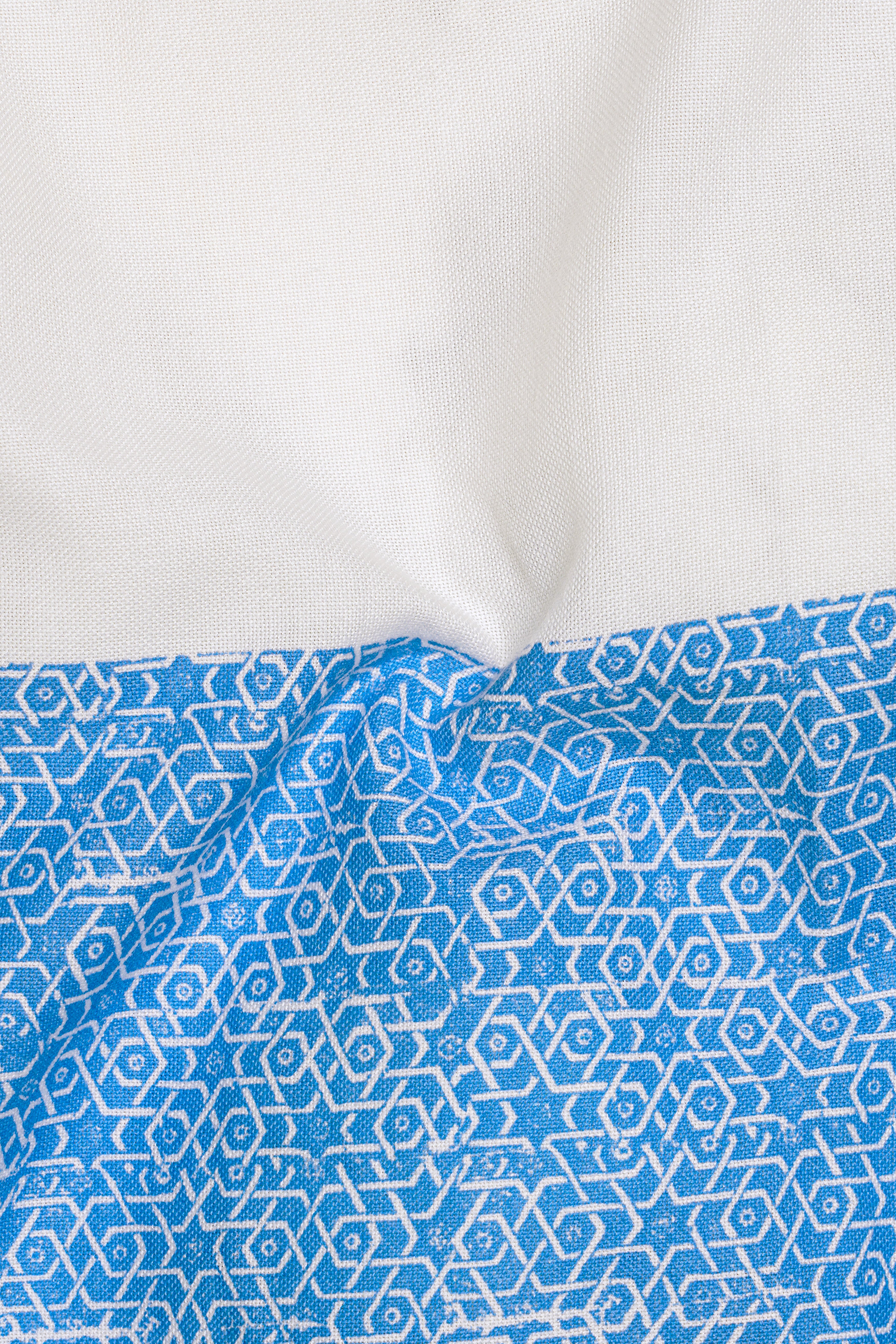 Half White and Half Anakiwa Sky Blue Printed Royal Oxford Designer Kurta Shirt