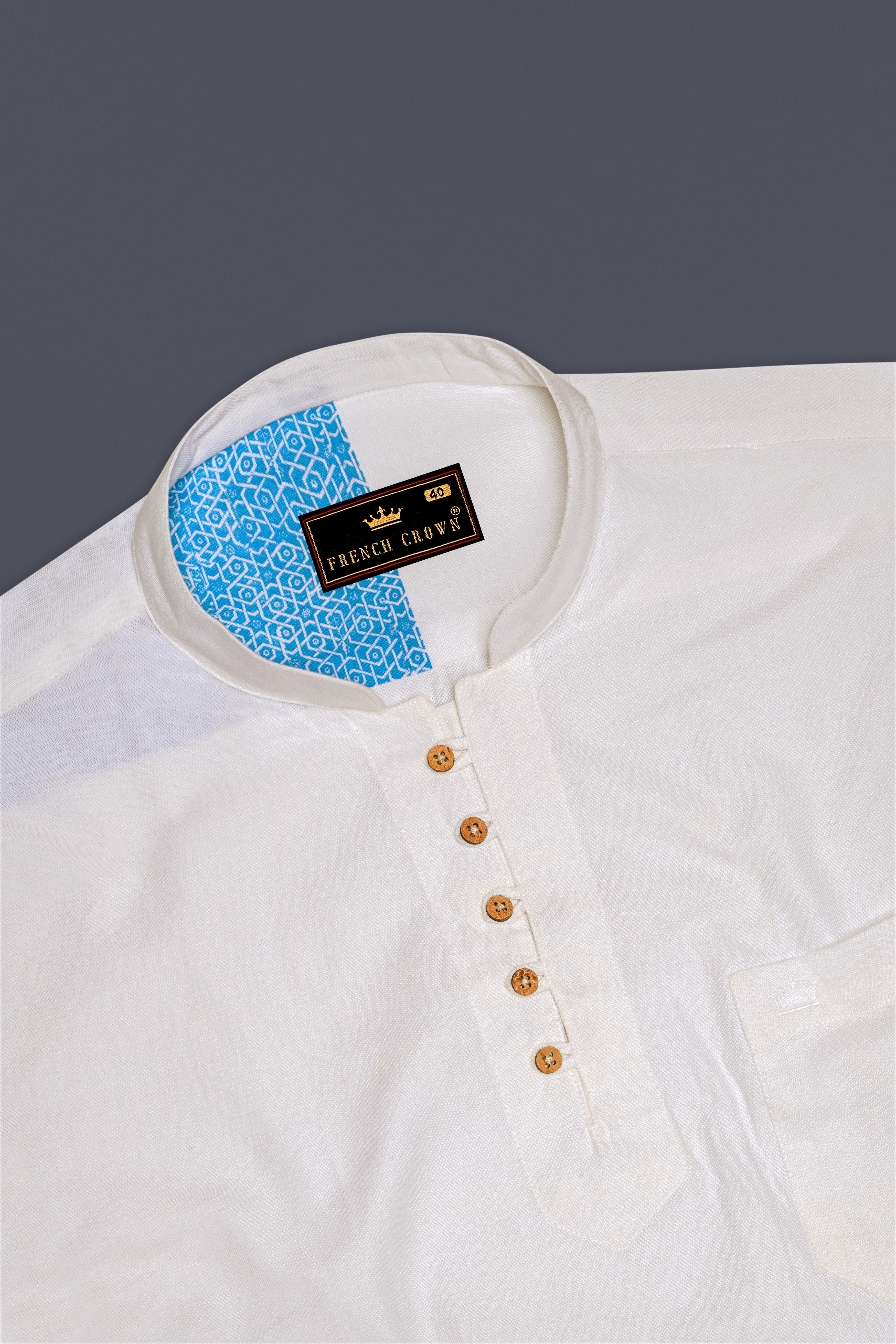 Half White and Half Anakiwa Sky Blue Printed Royal Oxford Designer Kurta Shirt