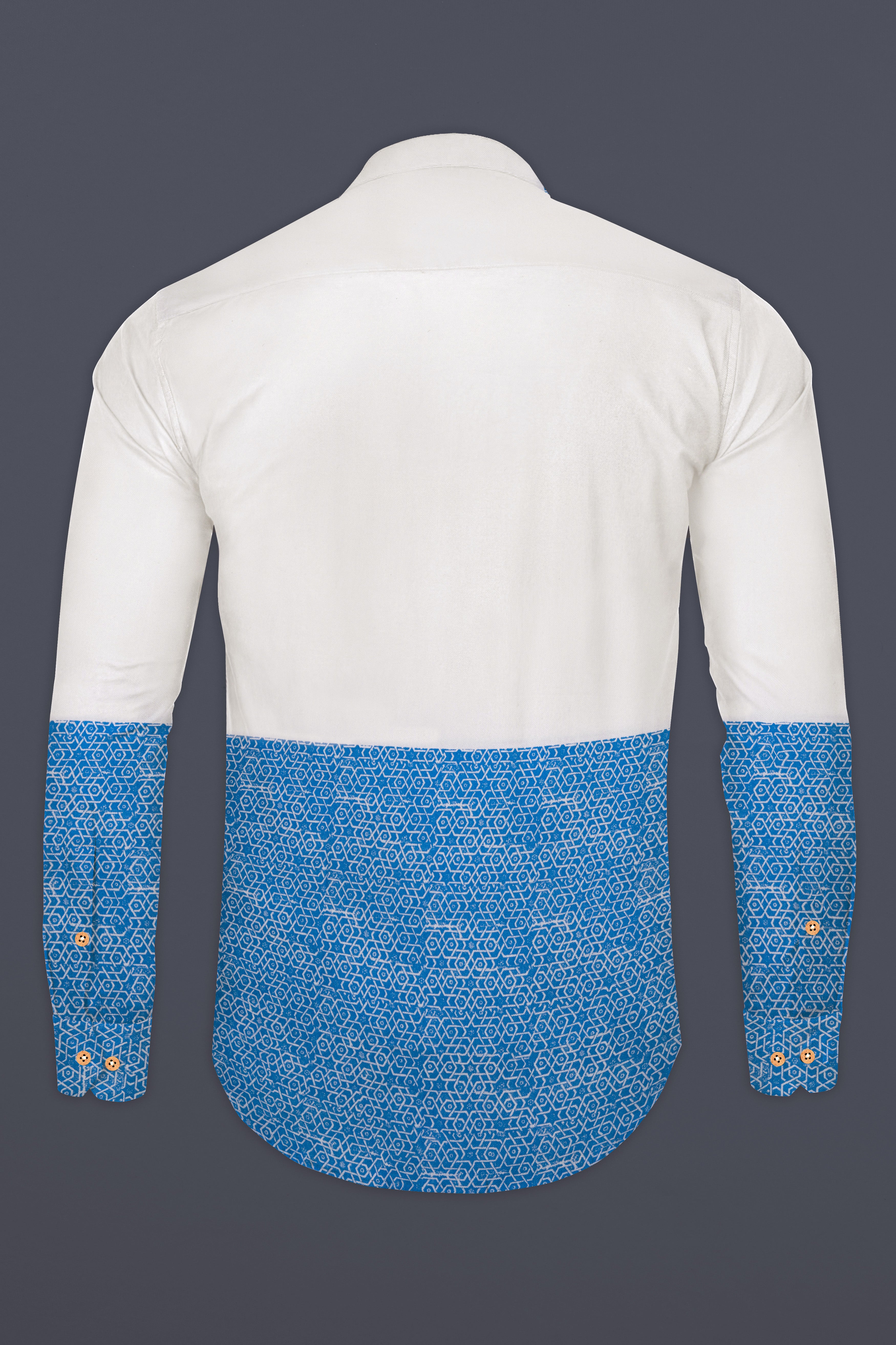 Half White and Half Anakiwa Sky Blue Printed Royal Oxford Designer Kurta Shirt
