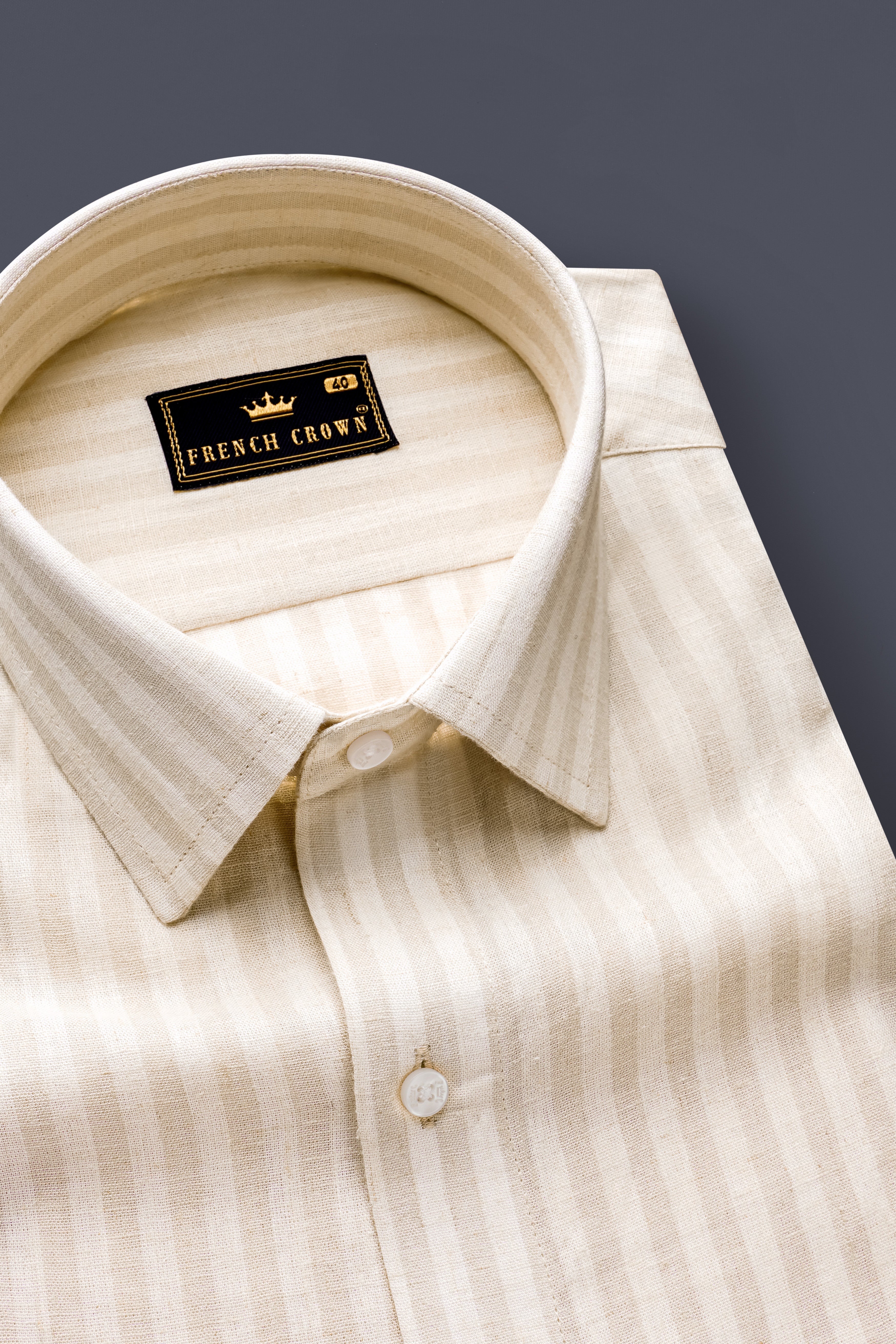 Spanish Brown Striped with Tropical Printed Luxurious Linen Designer Shirt