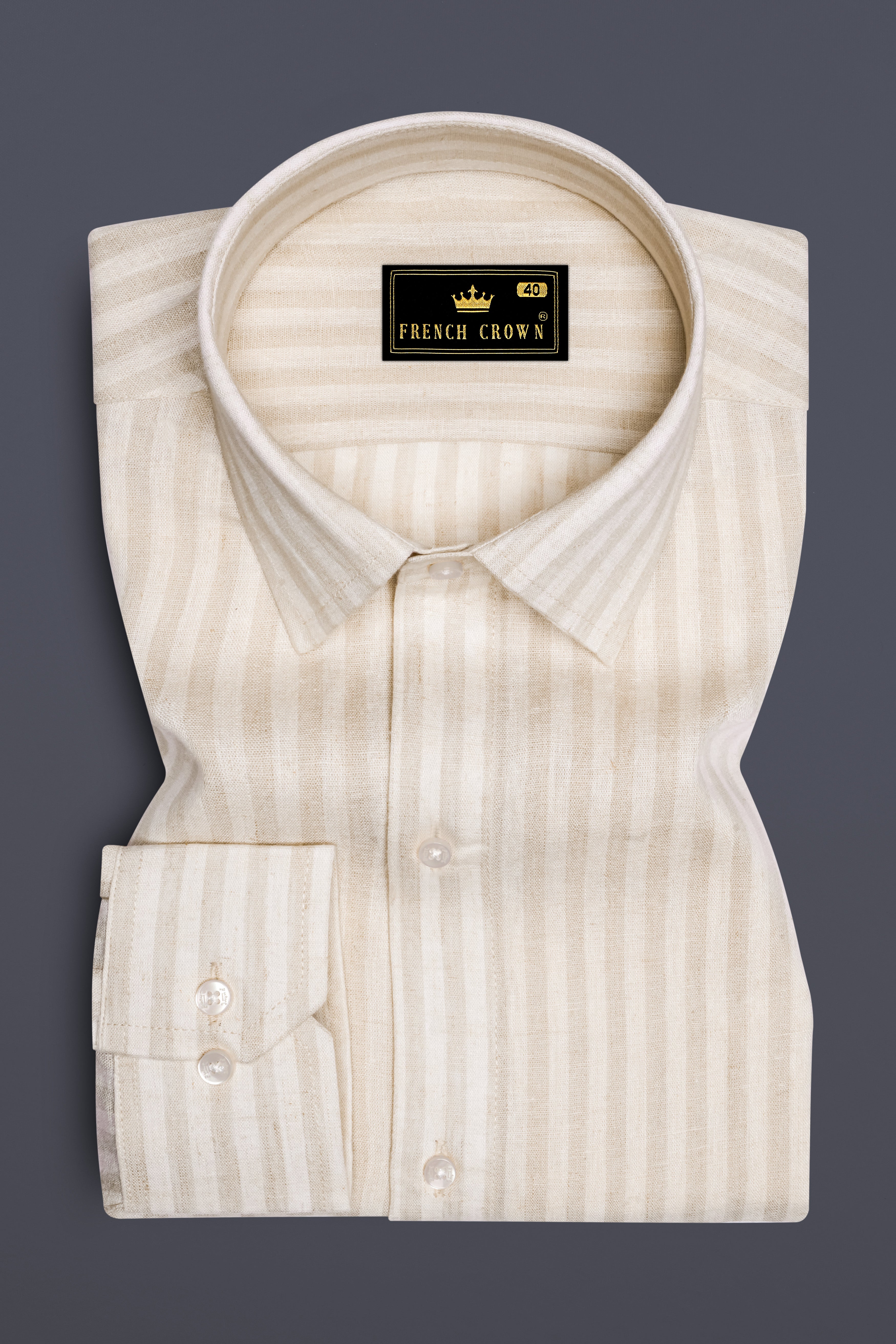 Spanish Brown Striped with Tropical Printed Luxurious Linen Designer Shirt