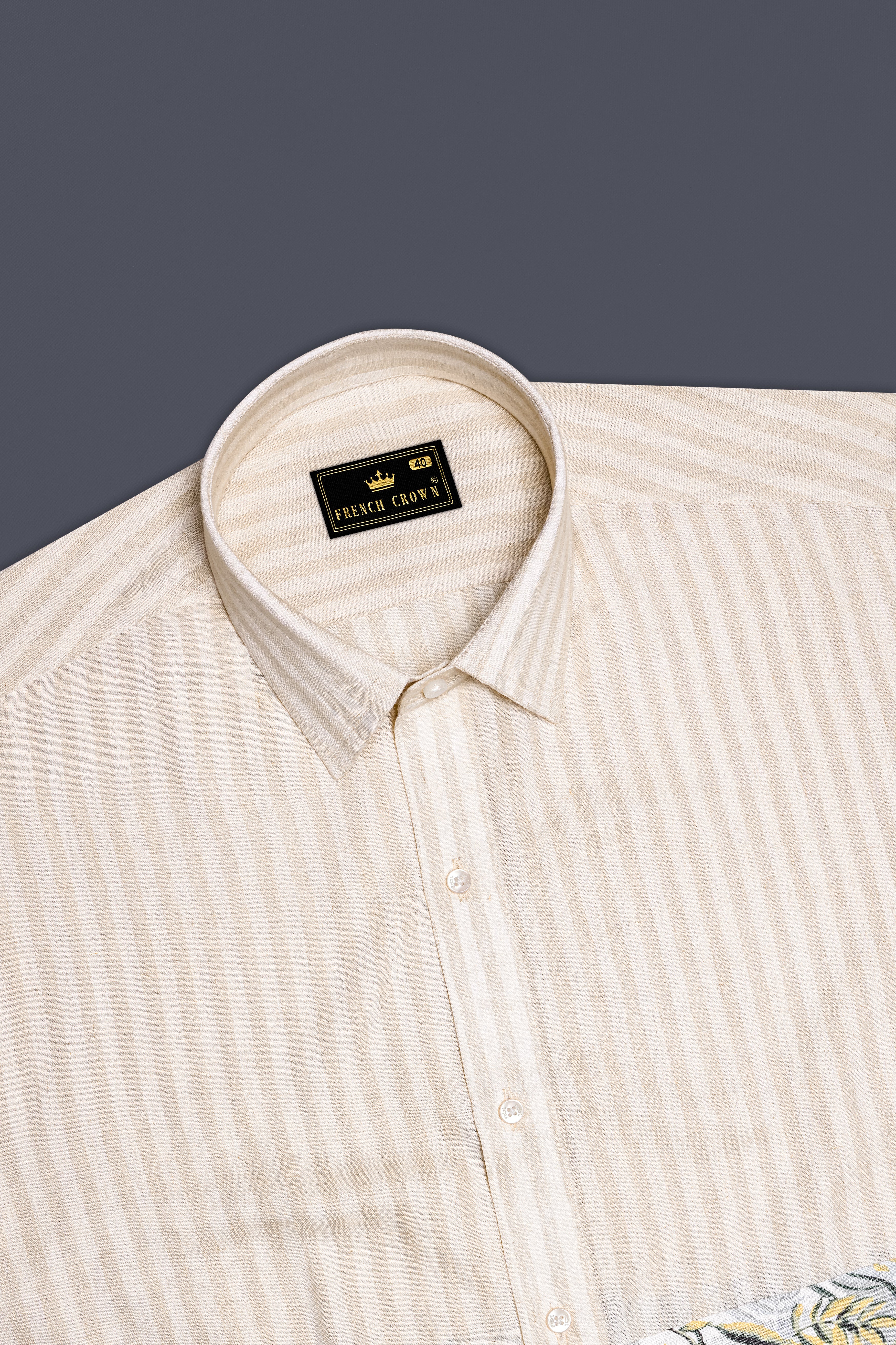 Spanish Brown Striped with Tropical Printed Luxurious Linen Designer Shirt