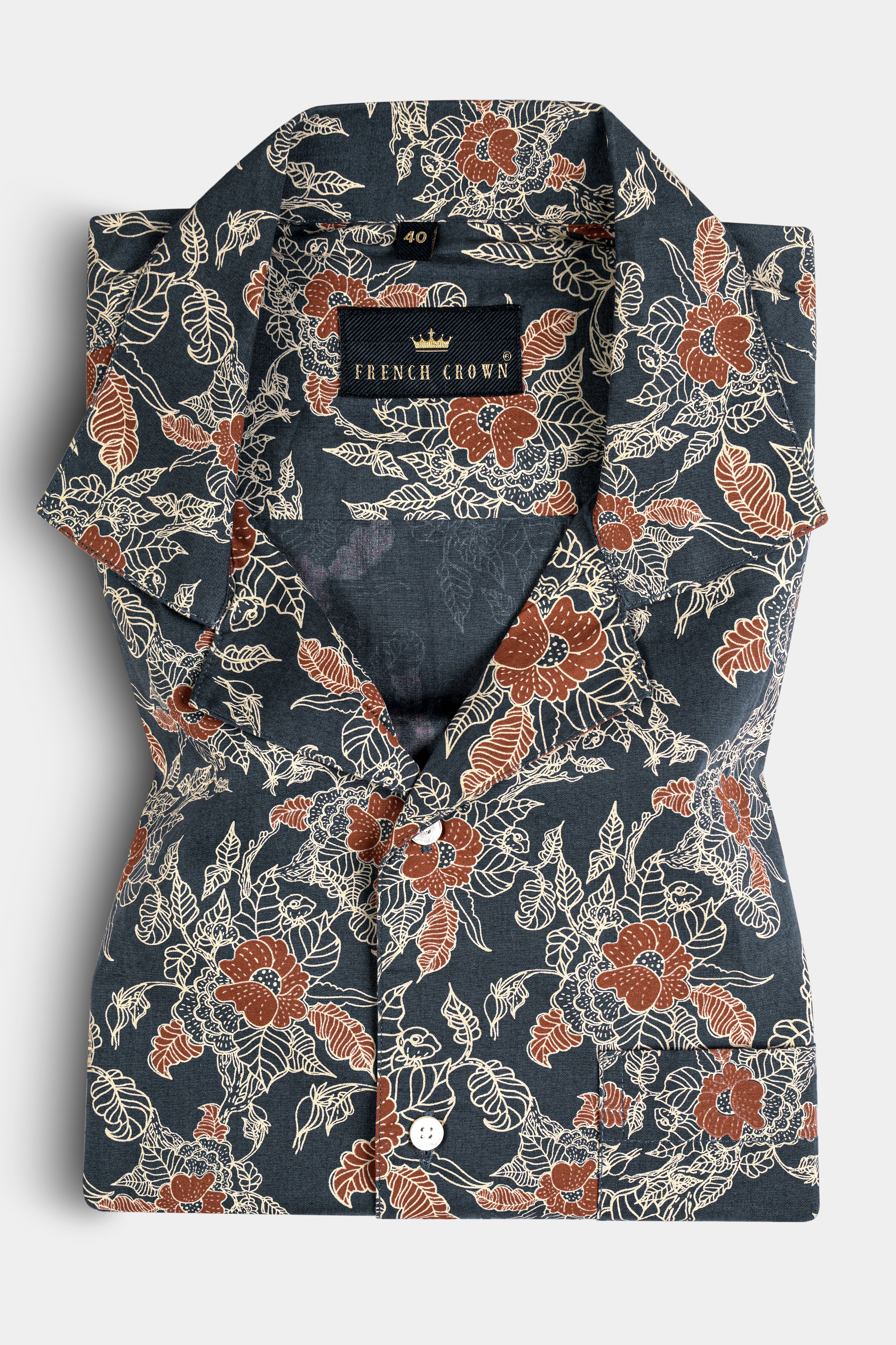 Iridium Gray Floral Printed Premium Cotton Shirt