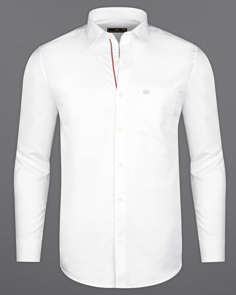 BRIGHT WHITE TWILL TEXTURED GIZA COTTON SHIRT