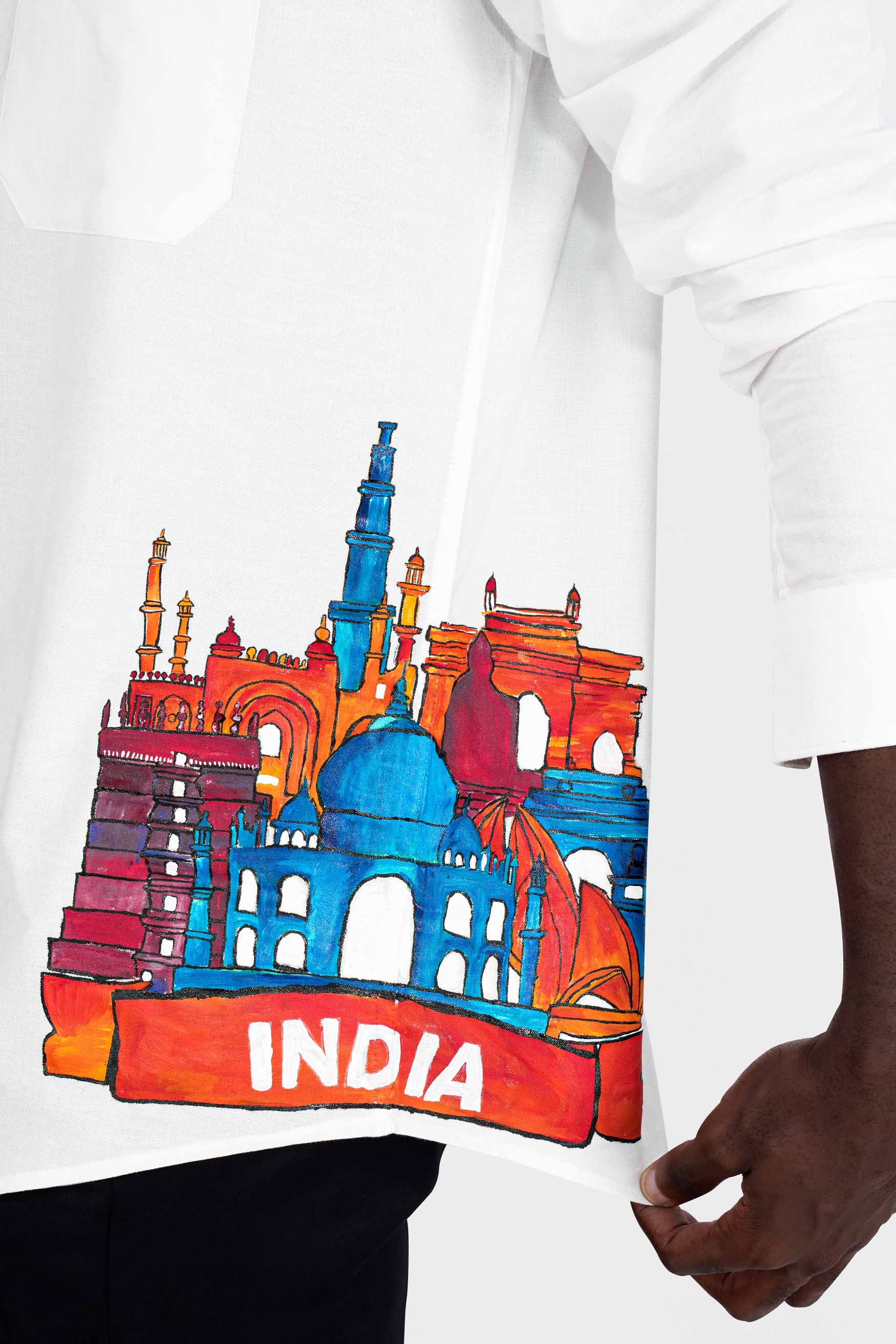 Bright White India Hand Painted Royal Oxford Designer Shirt