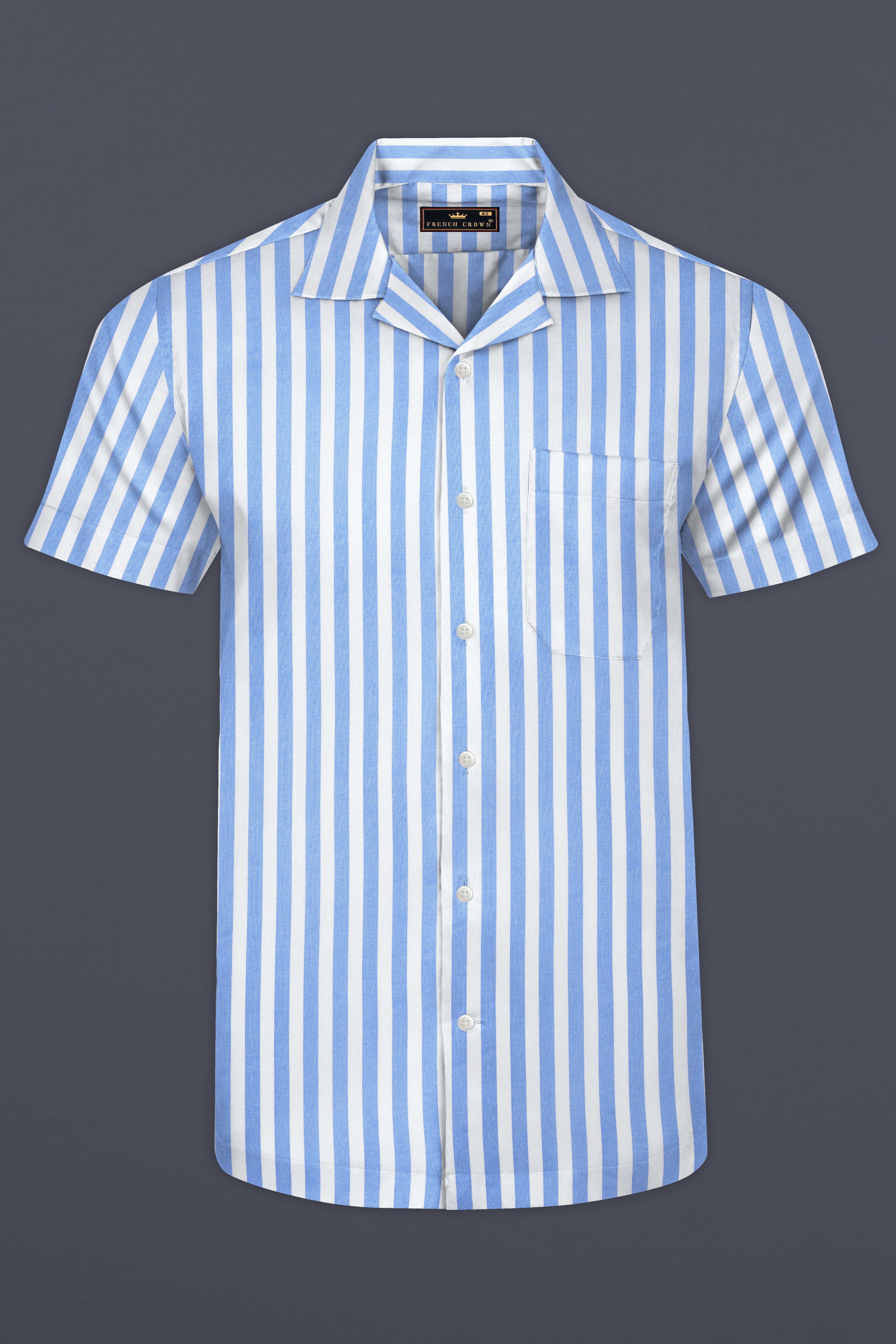 Pale Aqua Blue and White Striped Premium Tencel Shirt