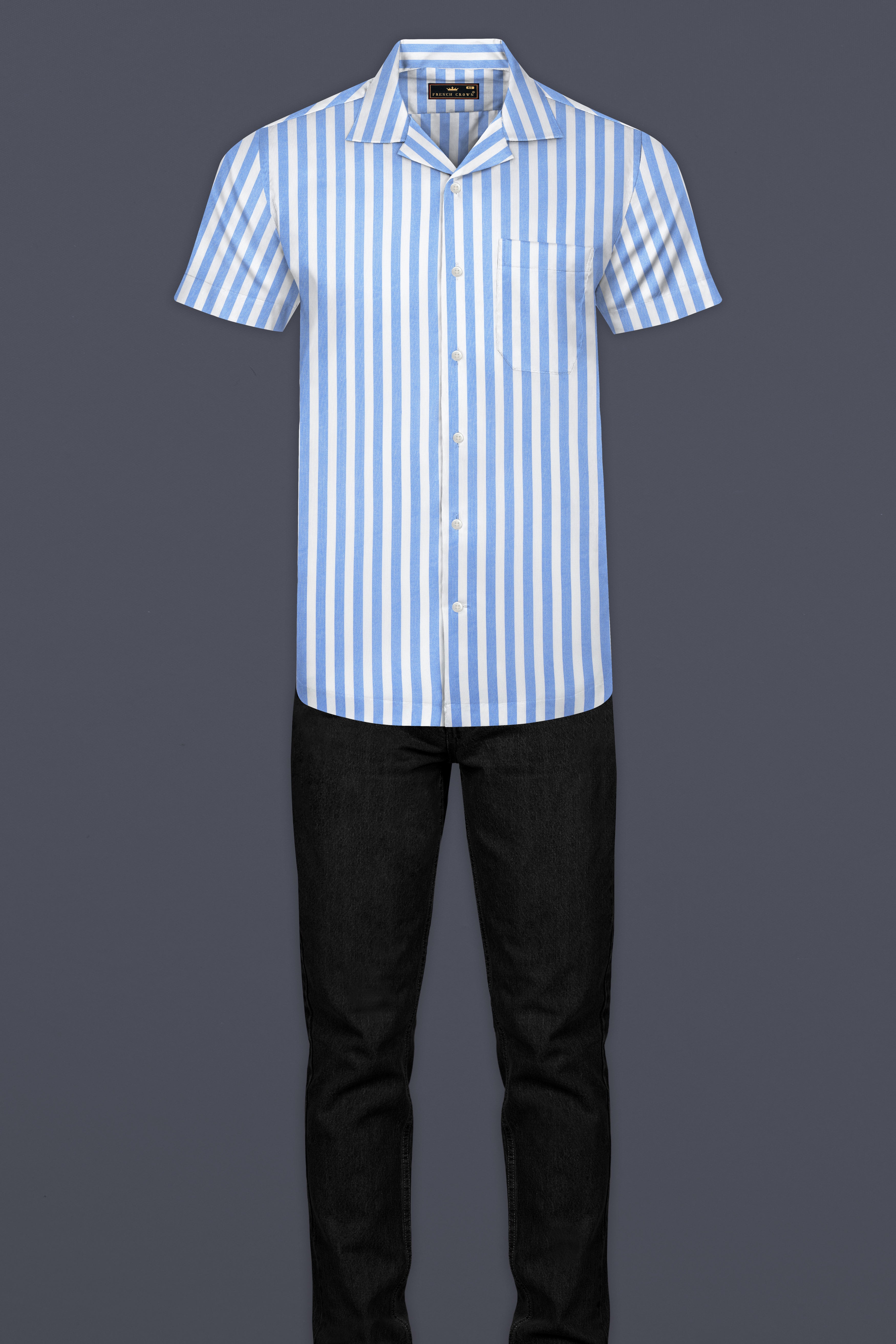 Pale Aqua Blue and White Striped Premium Tencel Shirt