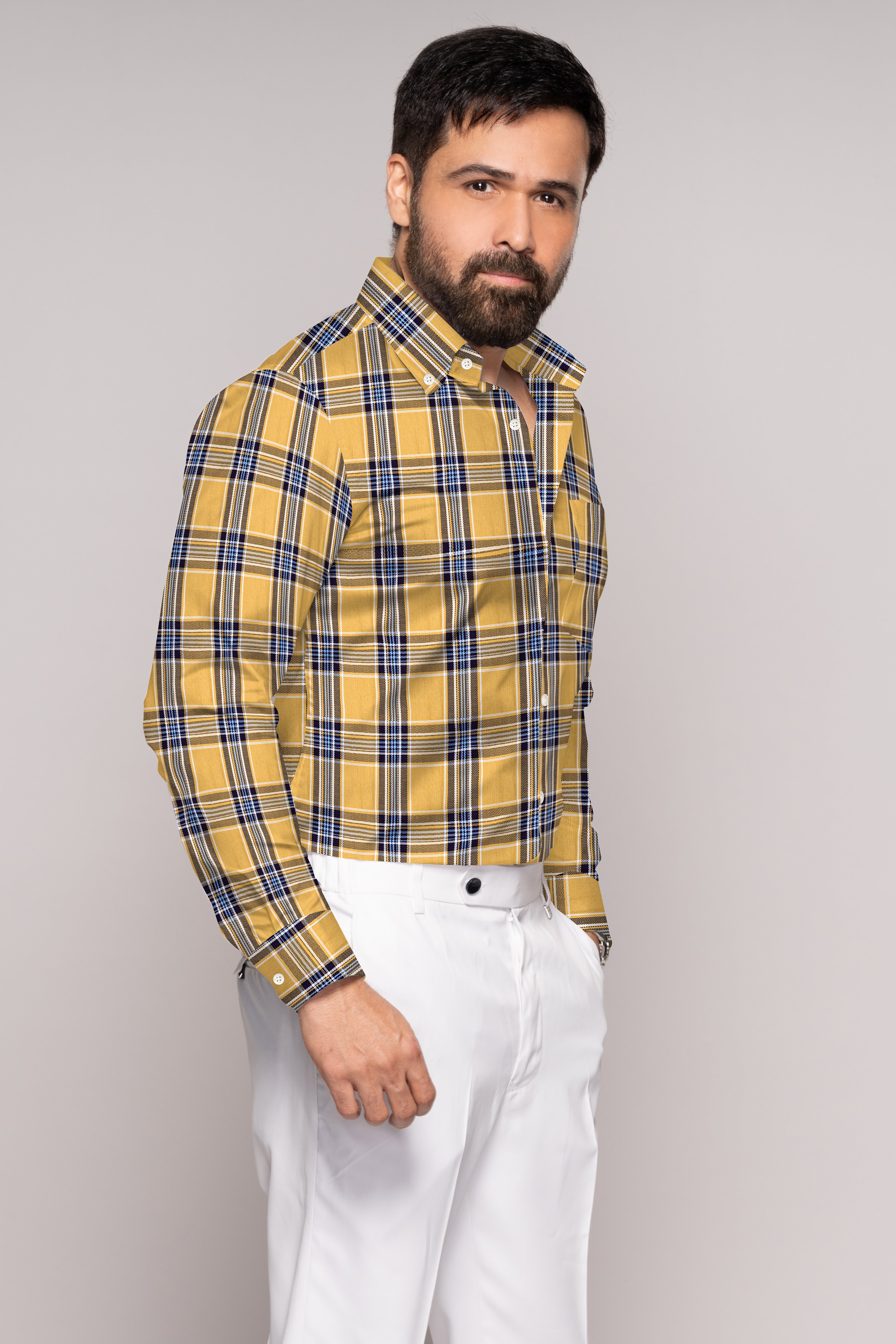 Equator Brown Plaid Dobby Textured Premium Giza Cotton Shirt