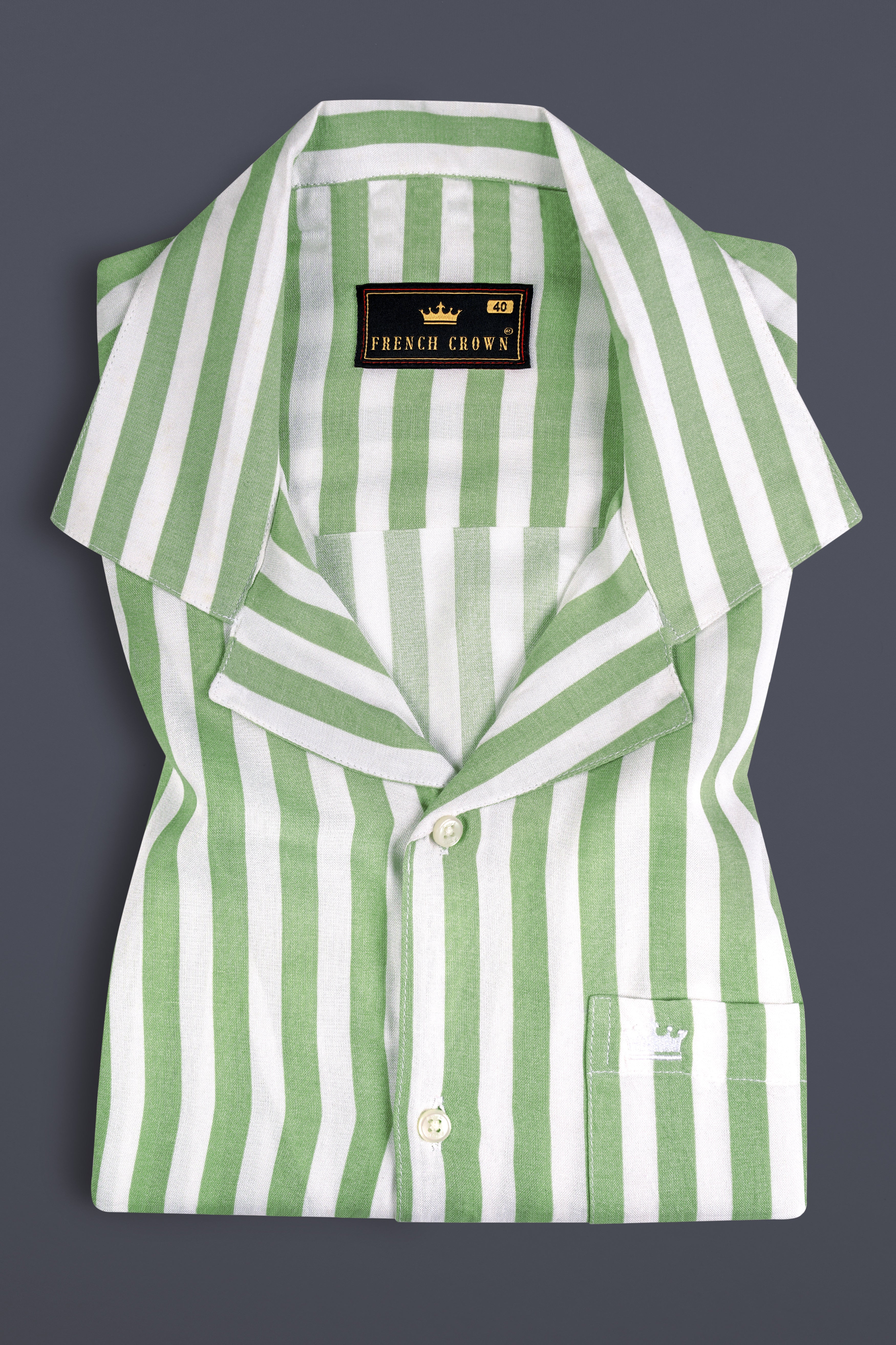 Bright White with Lichen Green Striped Premium Tencel Shirt