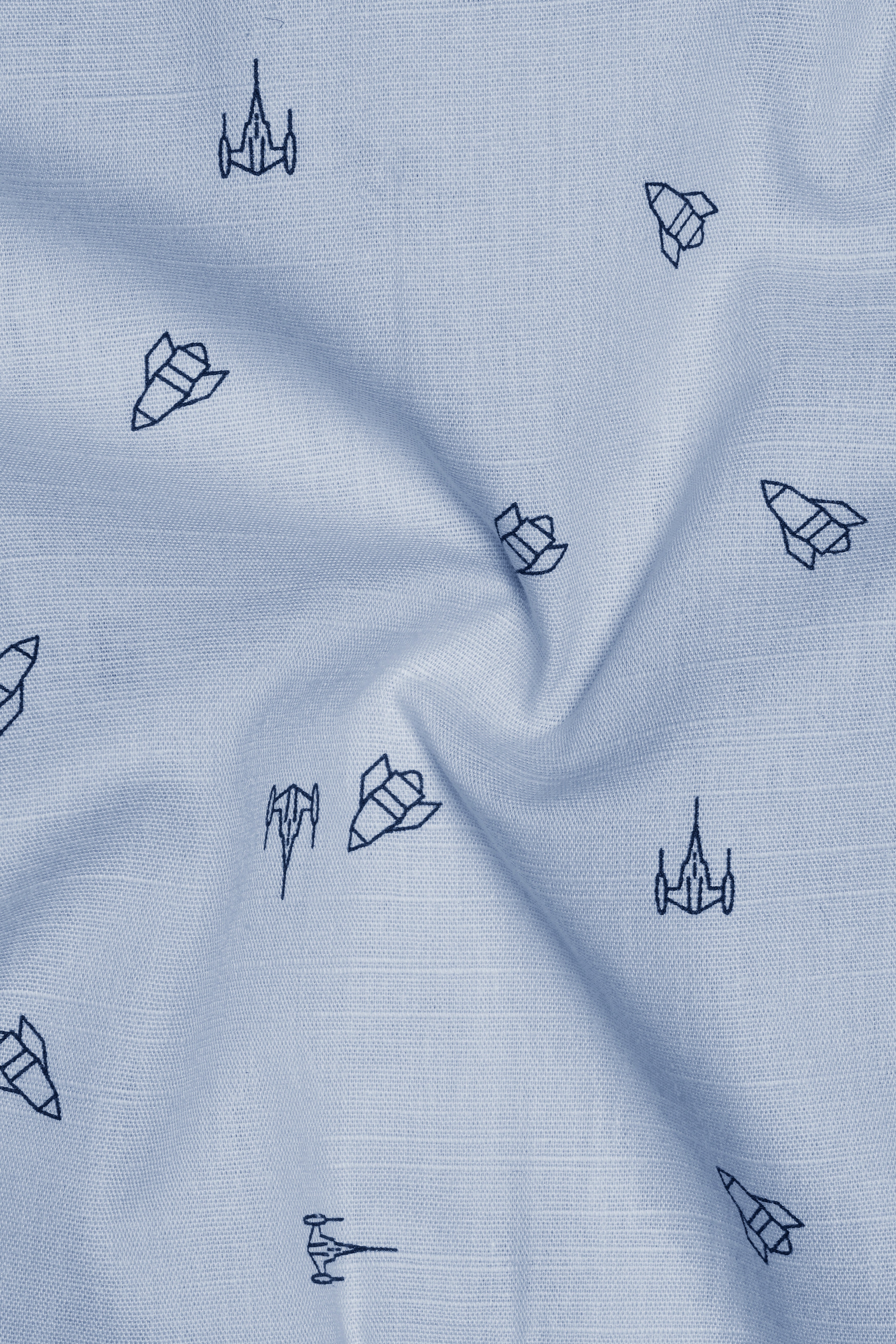 Jagged Ice Blue Rocket Printed Chambray Premium Cotton Kurta Shirt