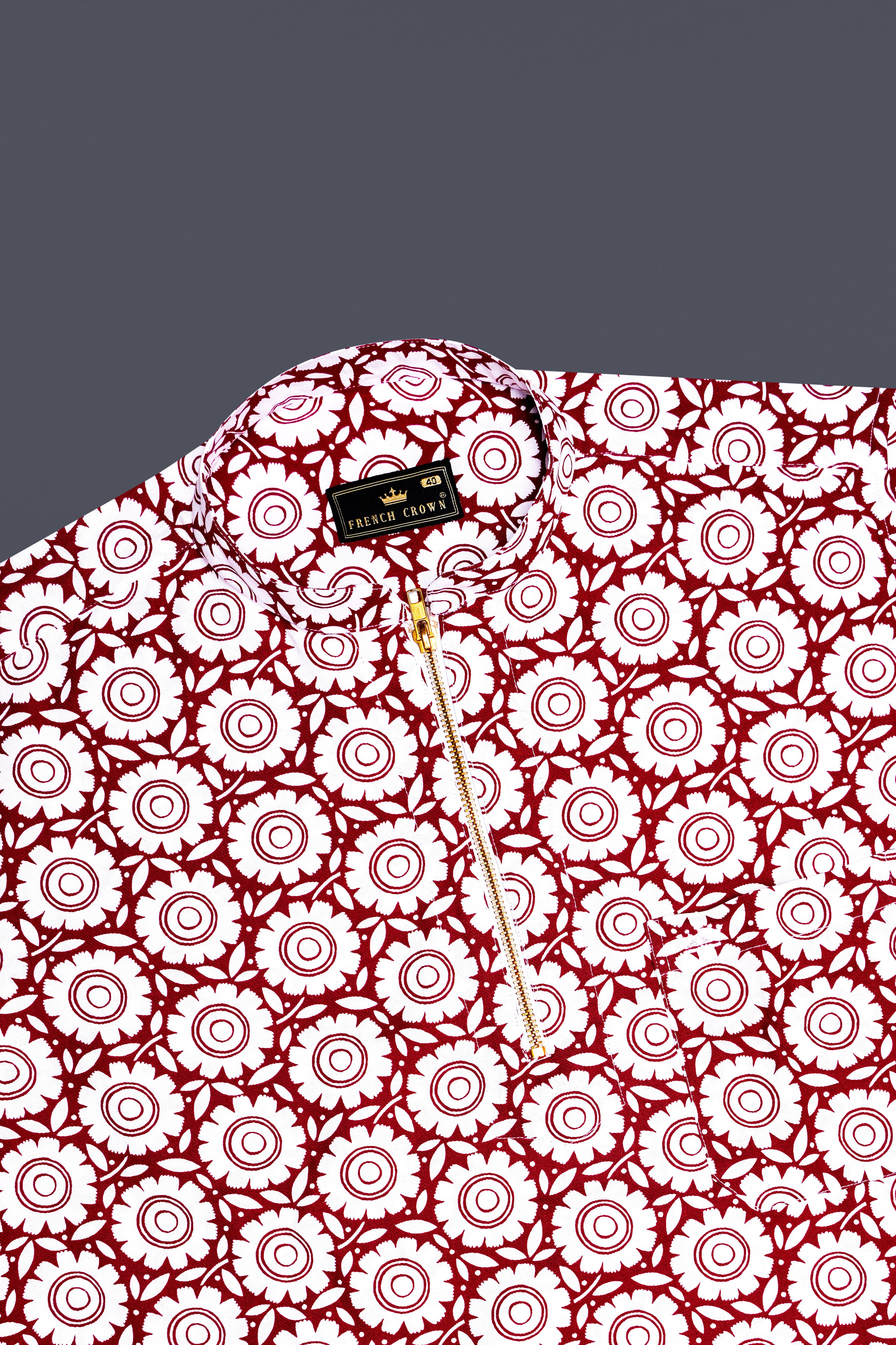 Bright White Bohemian Printed Royal Oxford zipper Shirt