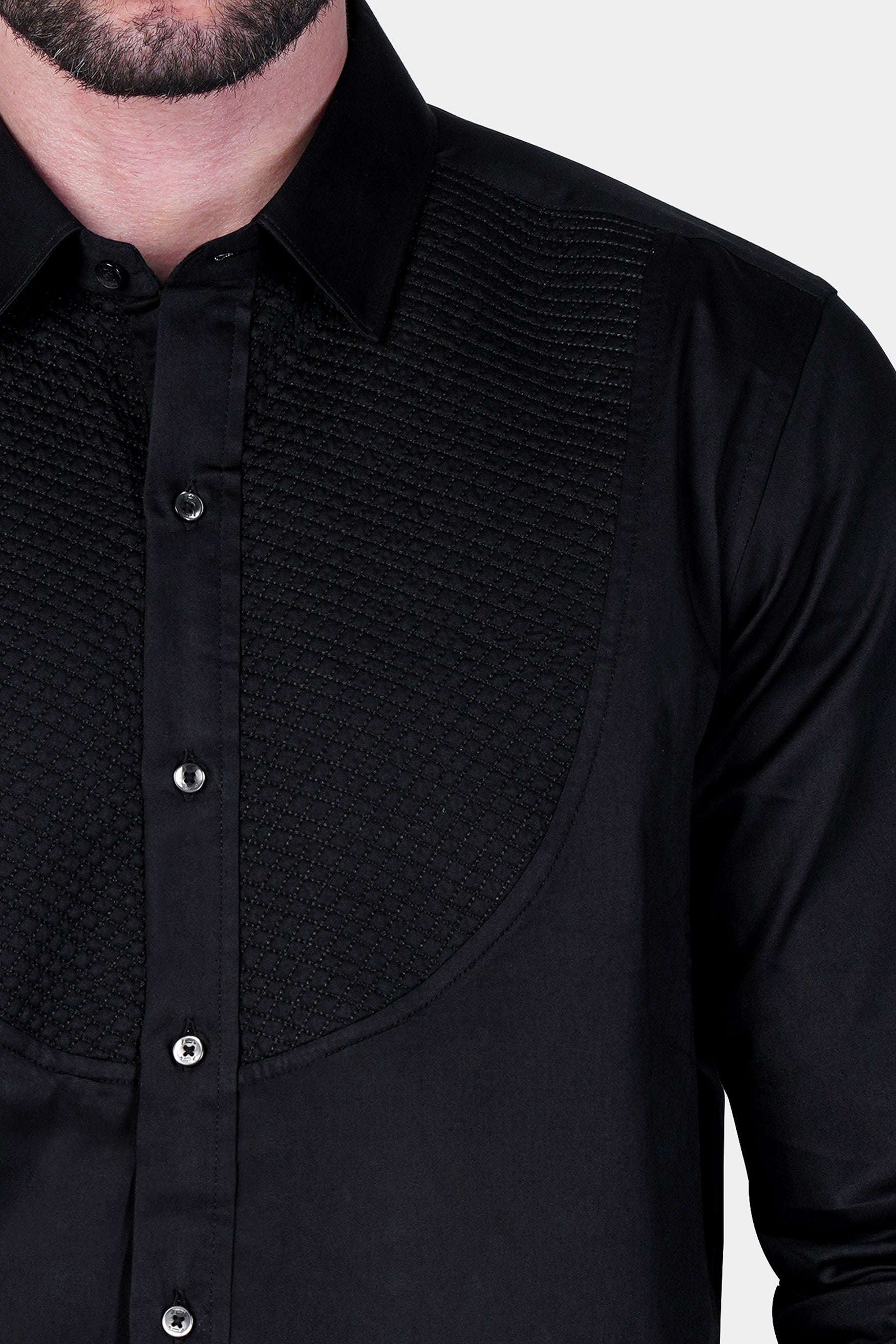 Jade Black Super Soft Premium Cotton Embroidered Designer Tuxedo Shirt