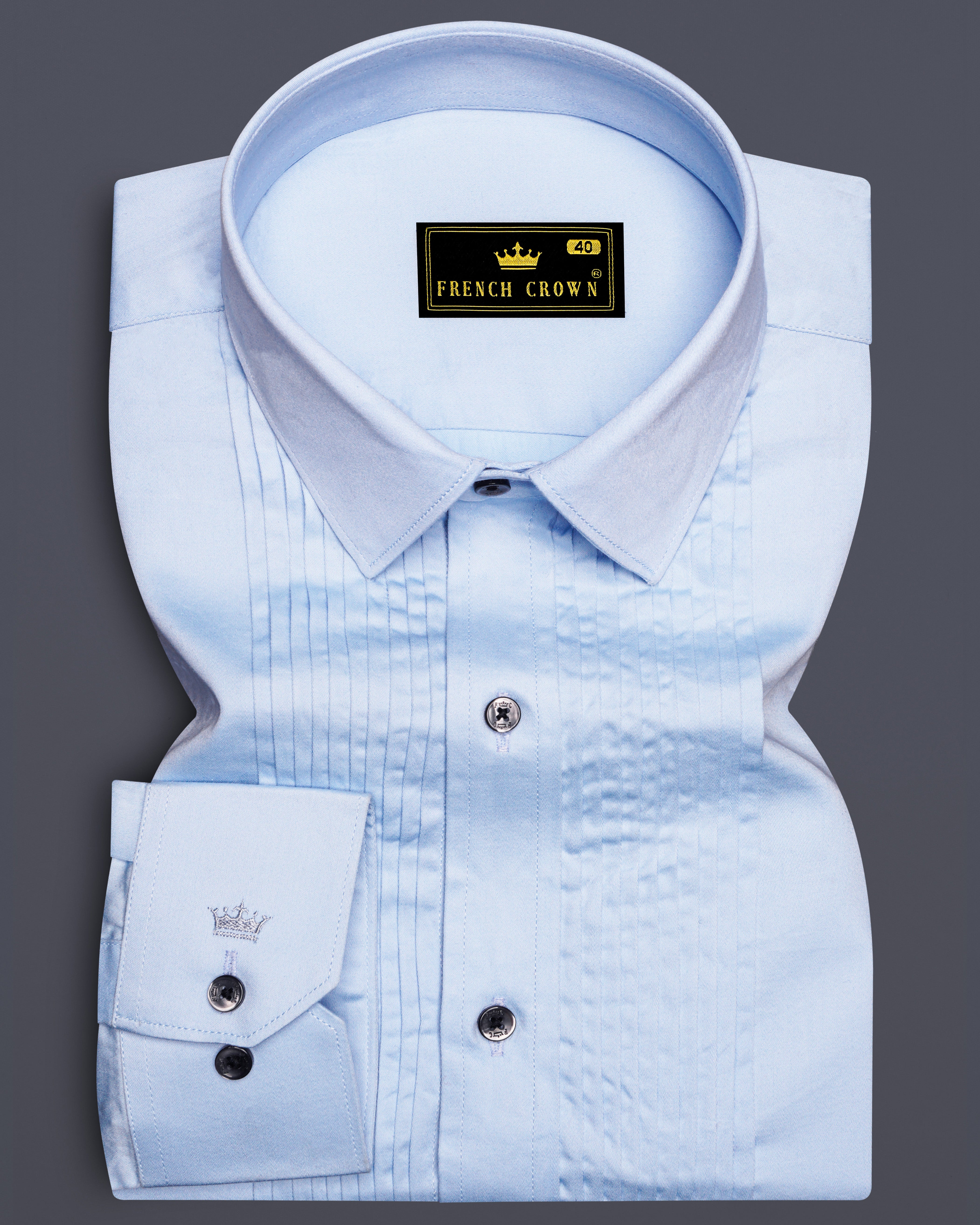 Tropical Blue Subtle Sheen Snake Pleated Super Soft Premium Cotton Tuxedo Shirt