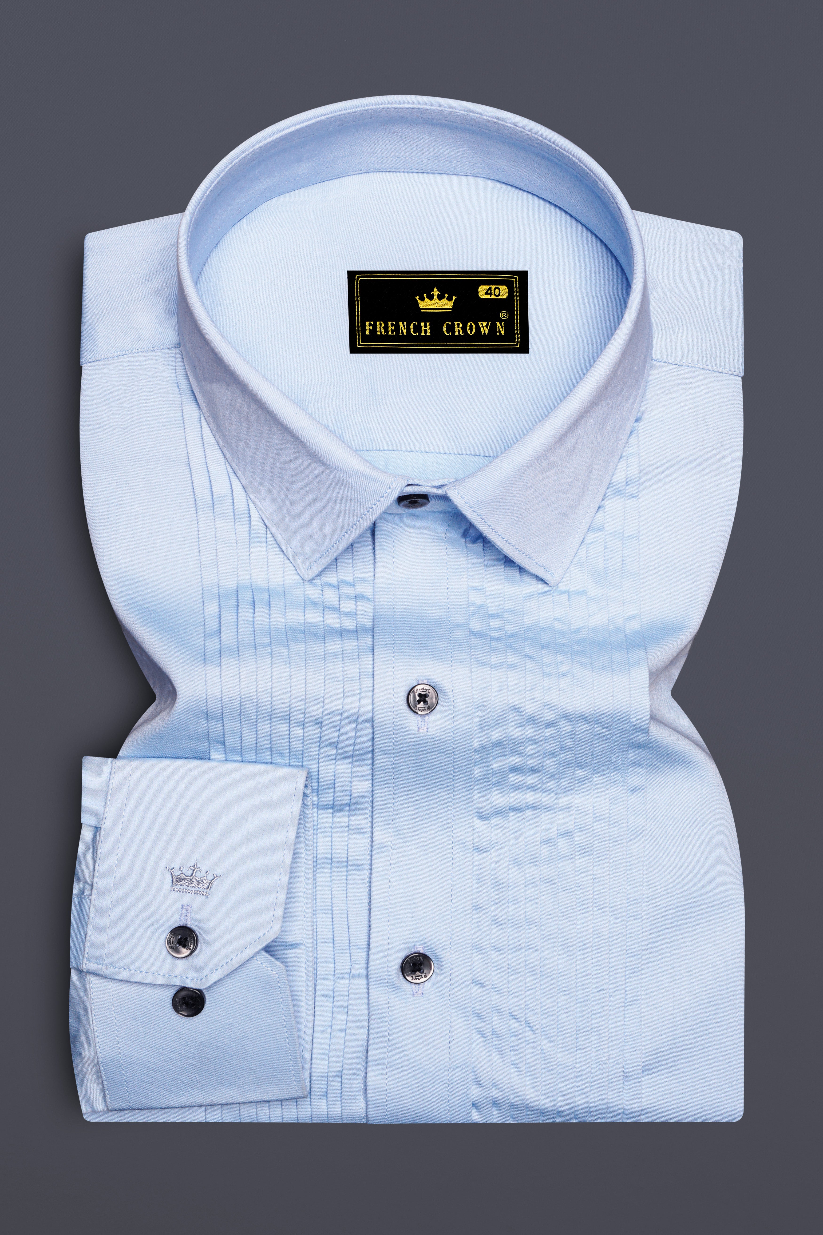 Tropical Blue Subtle Sheen Snake Pleated Super Soft Premium Cotton Tuxedo Shirt