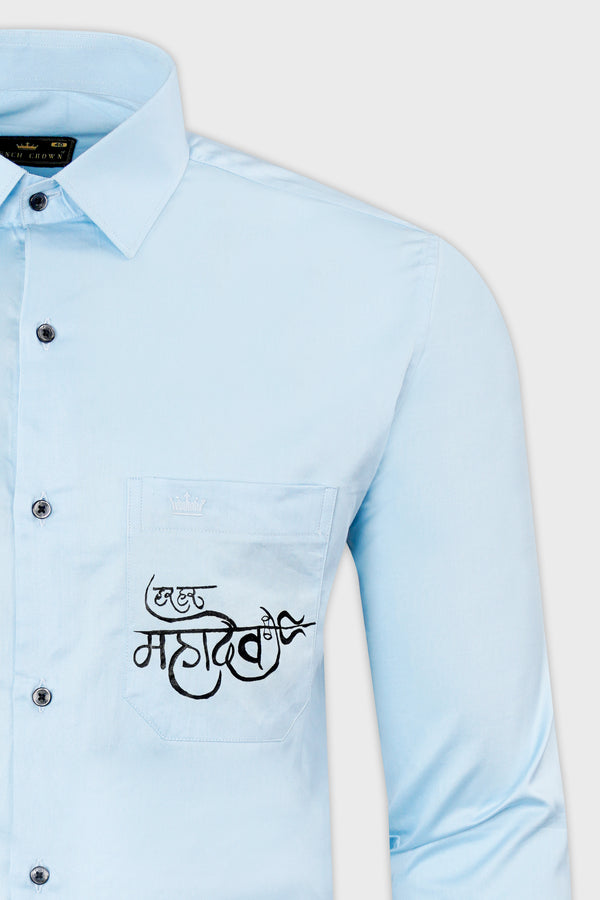 Tropical Blue Har Har Mahadev Hand Painted Super Soft Premium Cotton Designer Shirt