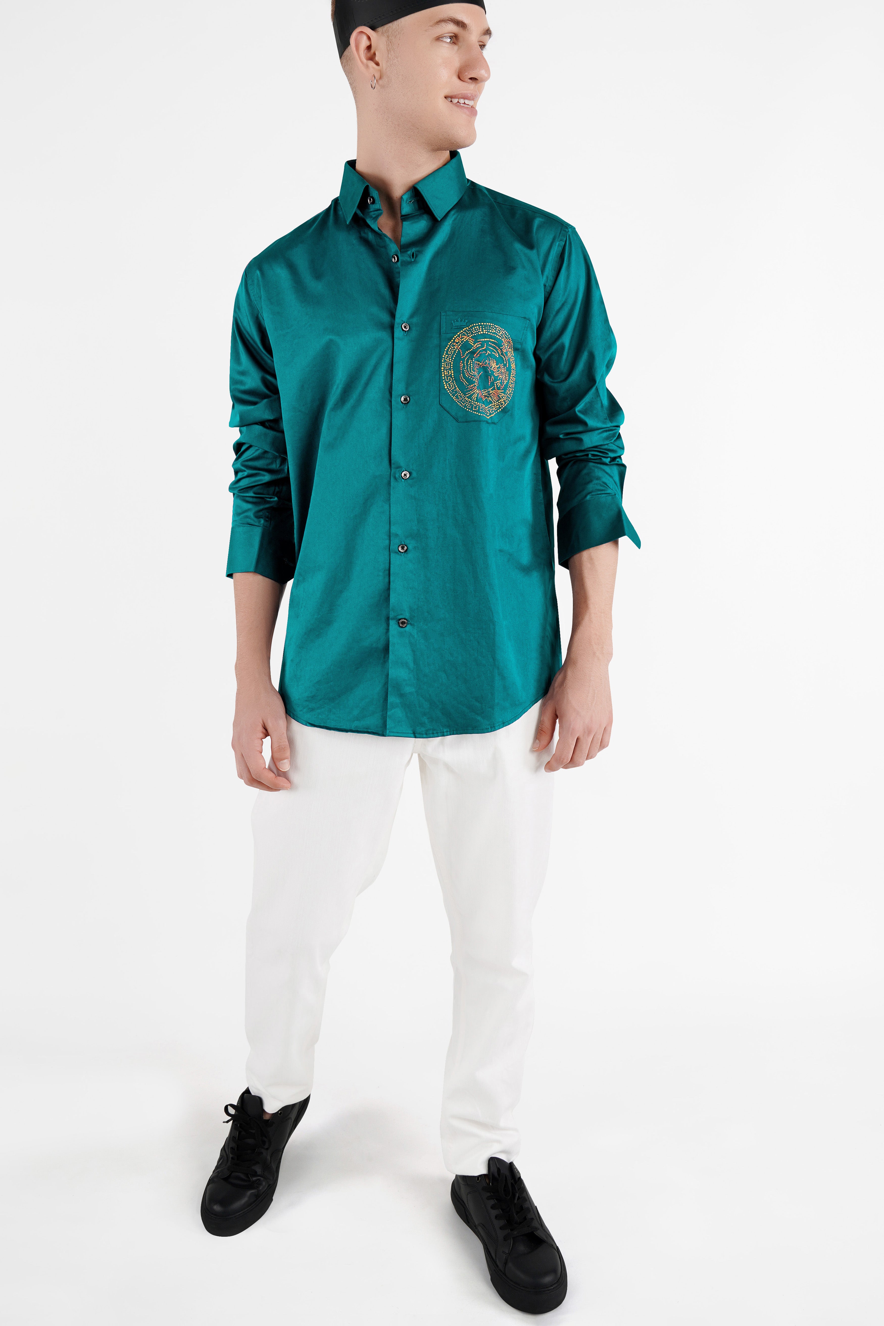 Sherpa Green Hand Painted Super Soft Premium Cotton Designer Shirt