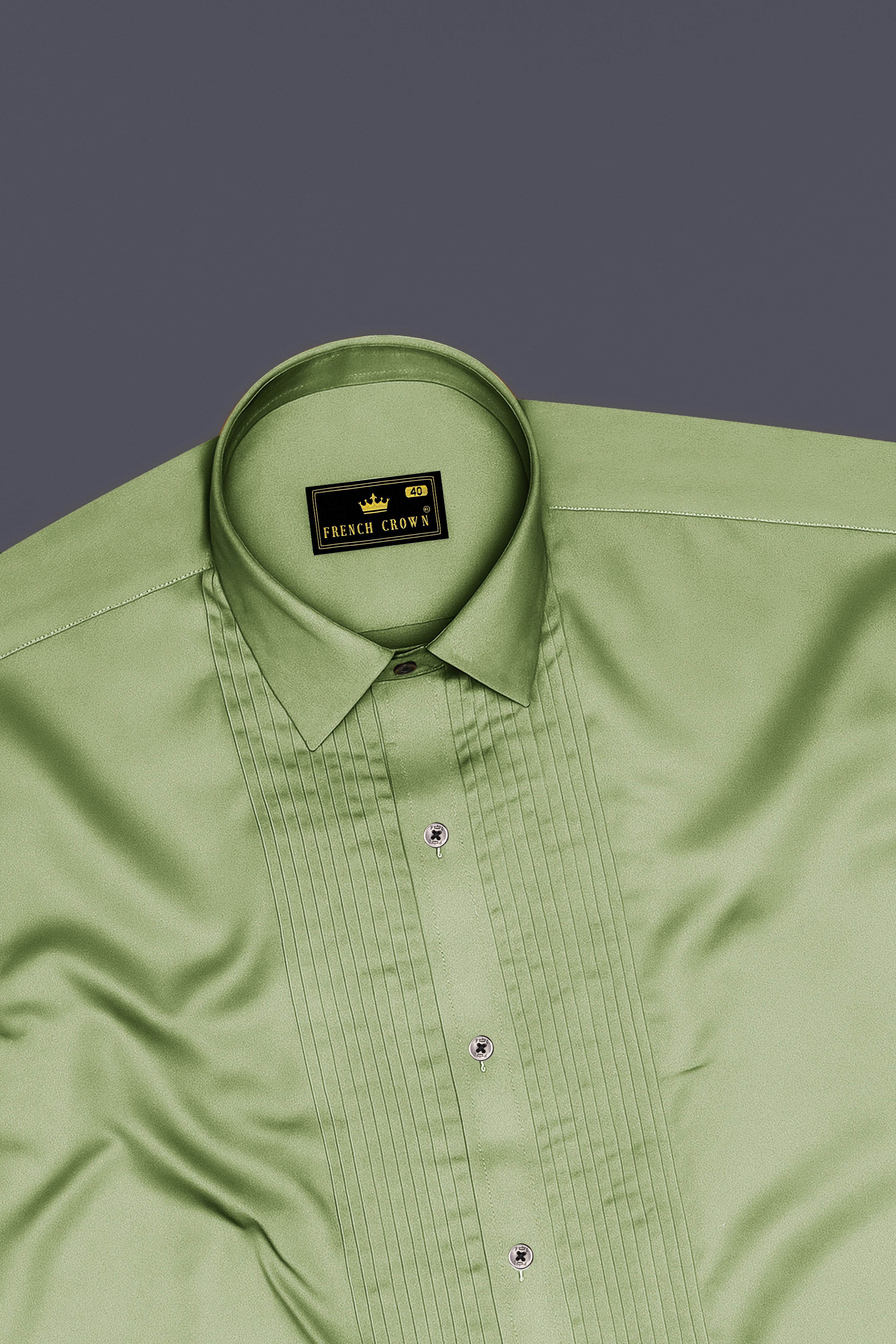 Eagle Green Subtle Sheen Snake Pleated Super Soft Premium Cotton Tuxedo Shirt