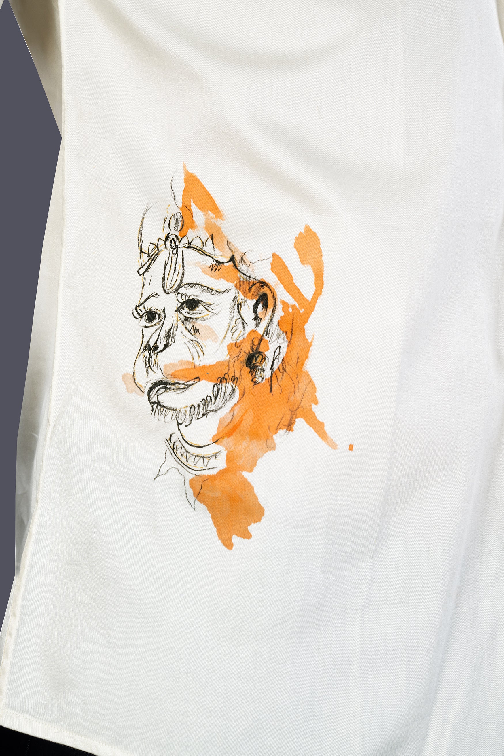 Periglacial Cream Lord Hanuman Hand Painted Subtle Sheen Super Soft Premium Cotton Designer Shirt
