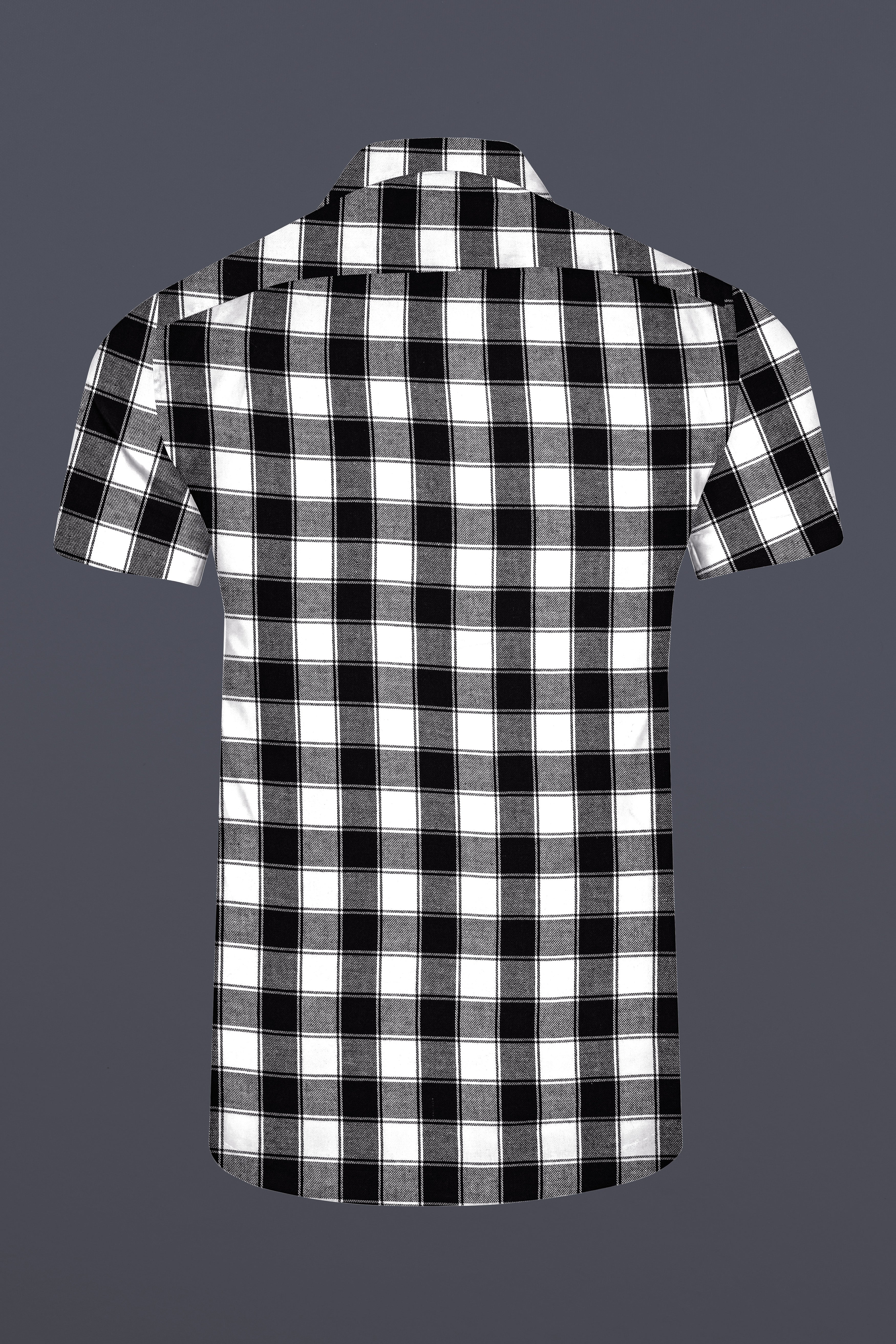 Bright White and Black Checked Dobby Textured Premium Giza Cotton Shirt