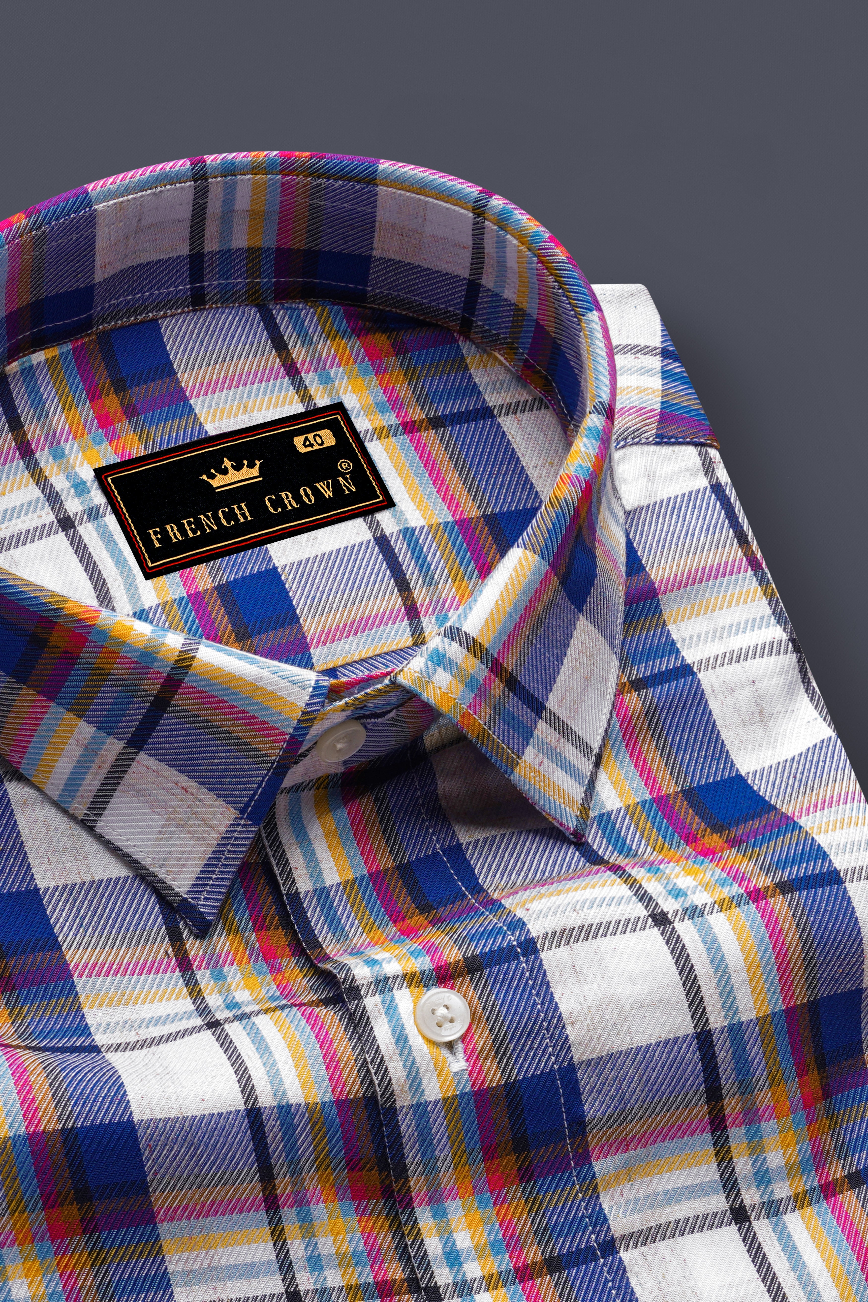 Fawn White with Azure Blue Twill Plaid Premium Cotton Shirt