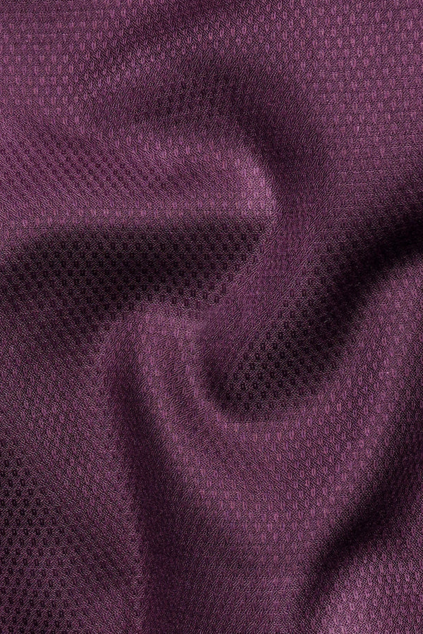 Plum Purple Embroidered Dobby Textured Premium Giza Cotton Designer Shirt