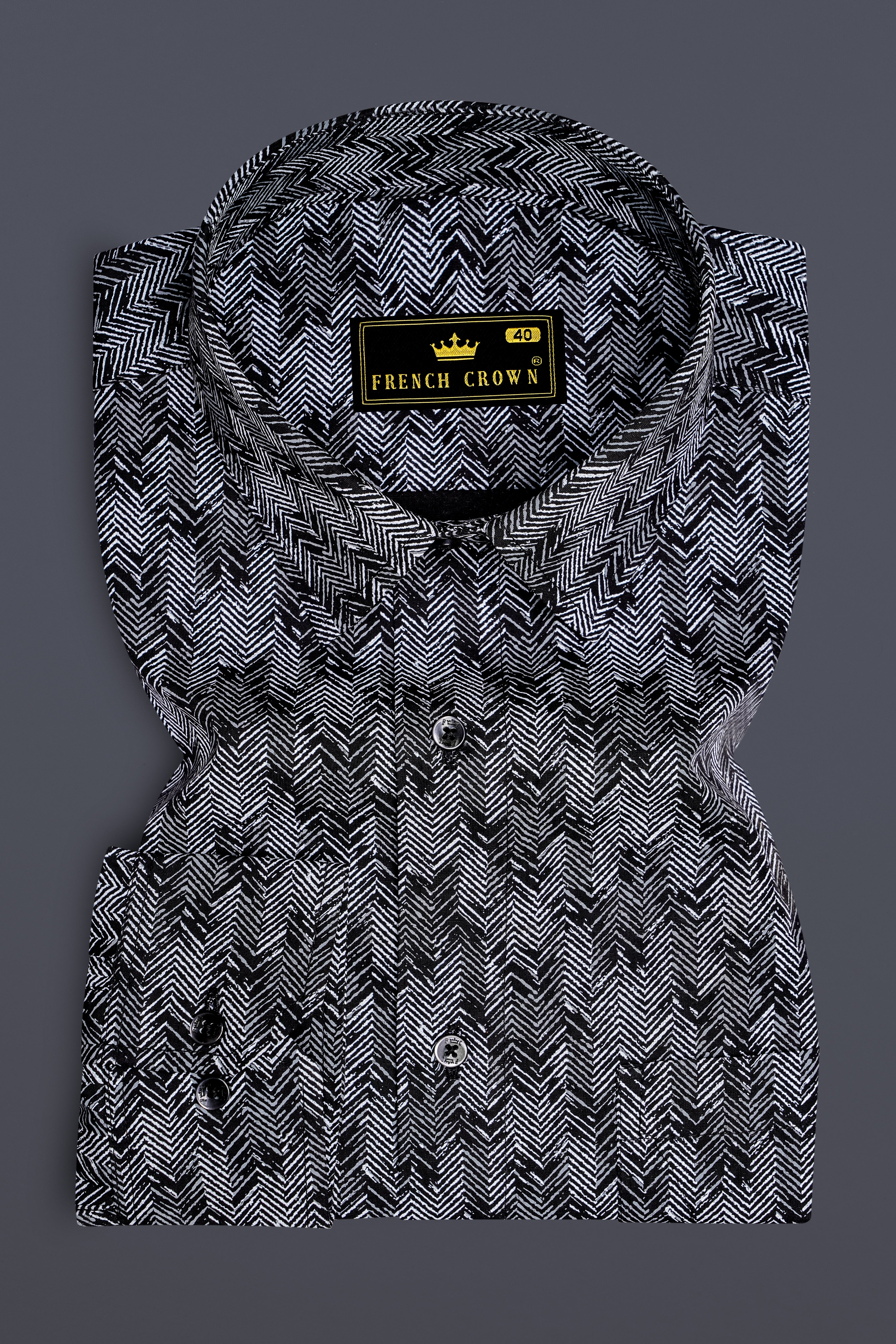 Jade Black with Gravel Gray Sanganeri Block Printed Royal Oxford Shirt