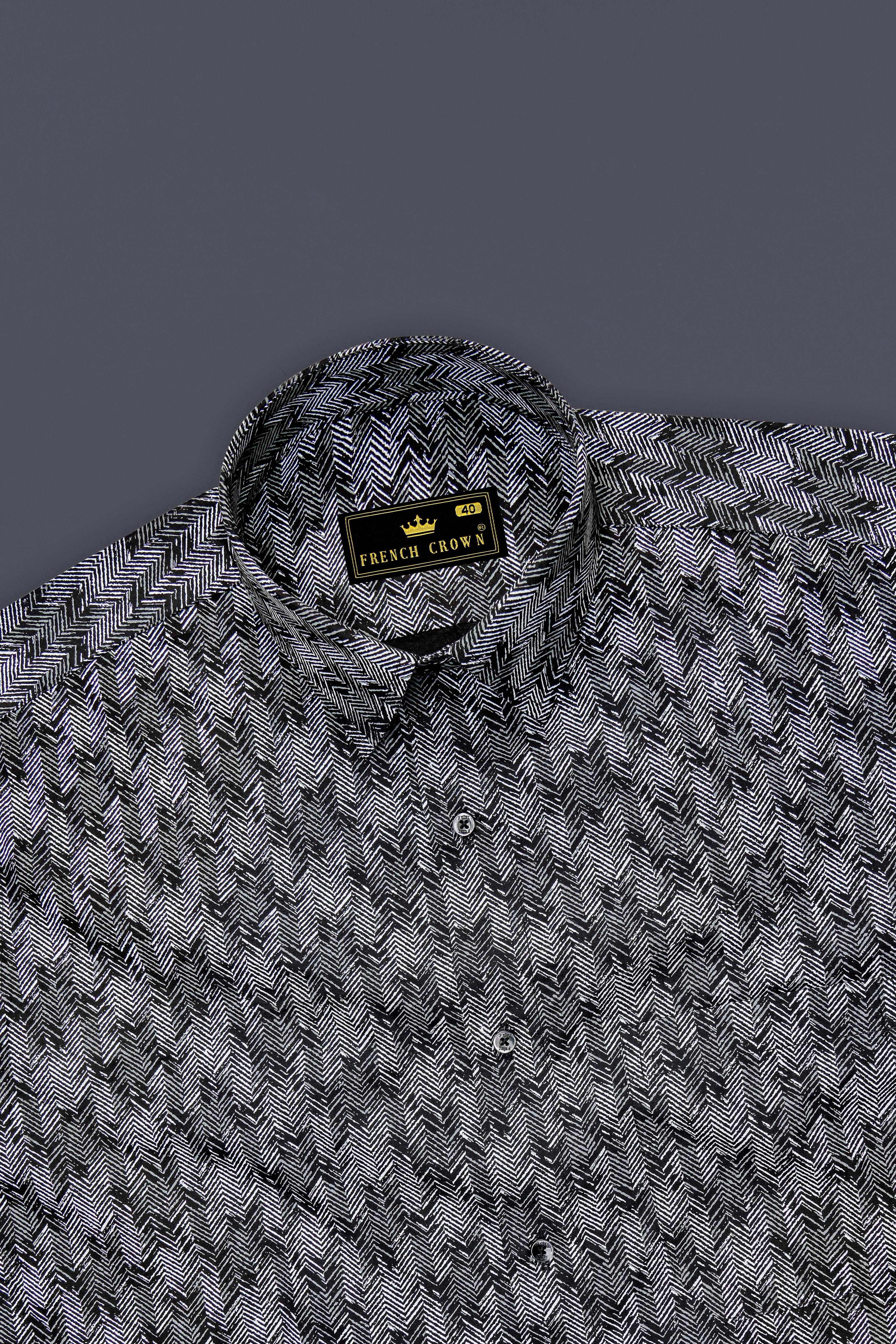 Jade Black with Gravel Gray Sanganeri Block Printed Royal Oxford Shirt
