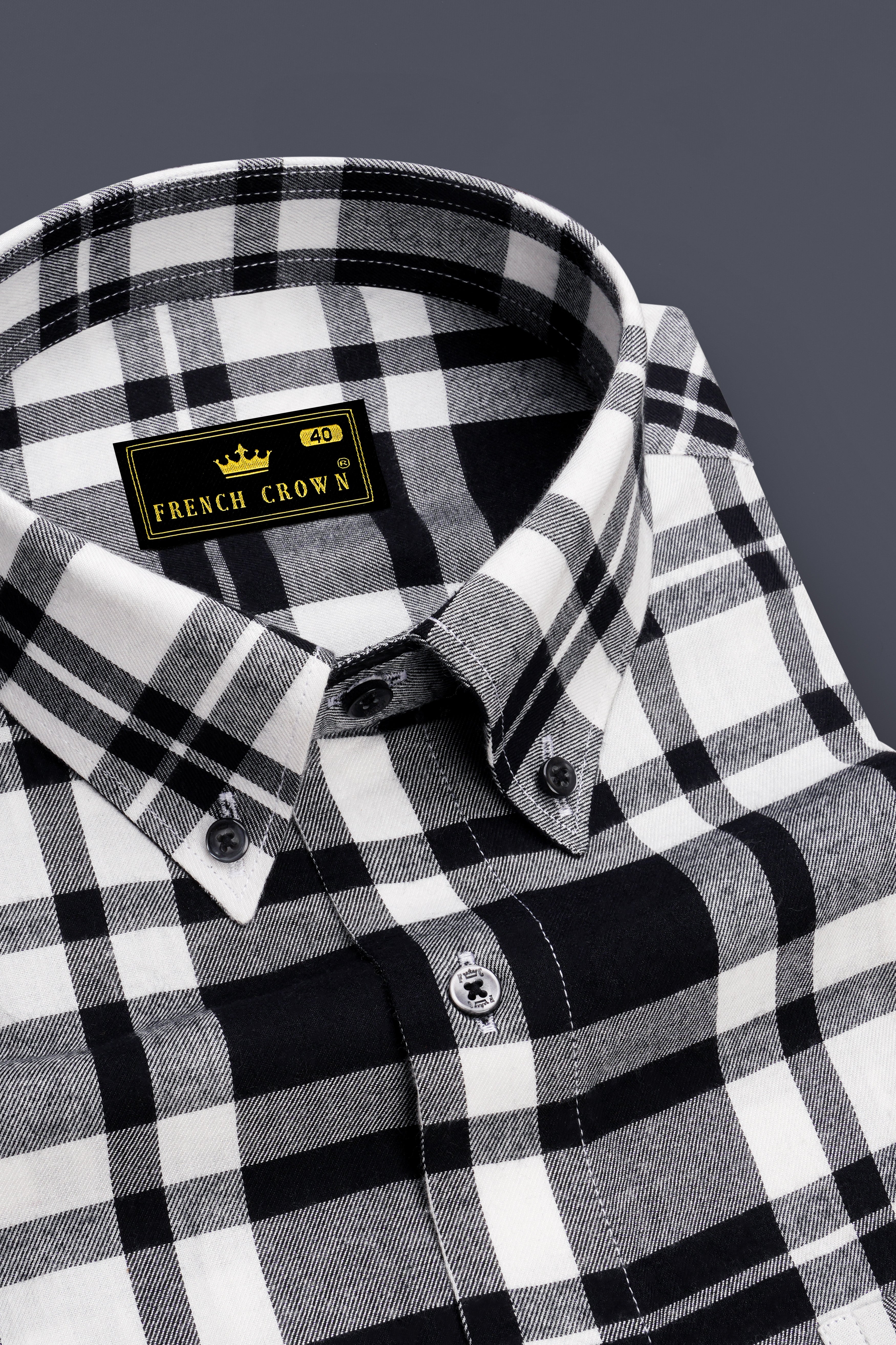 Jade Black and White Twill Plaid Premium Cotton Shirt