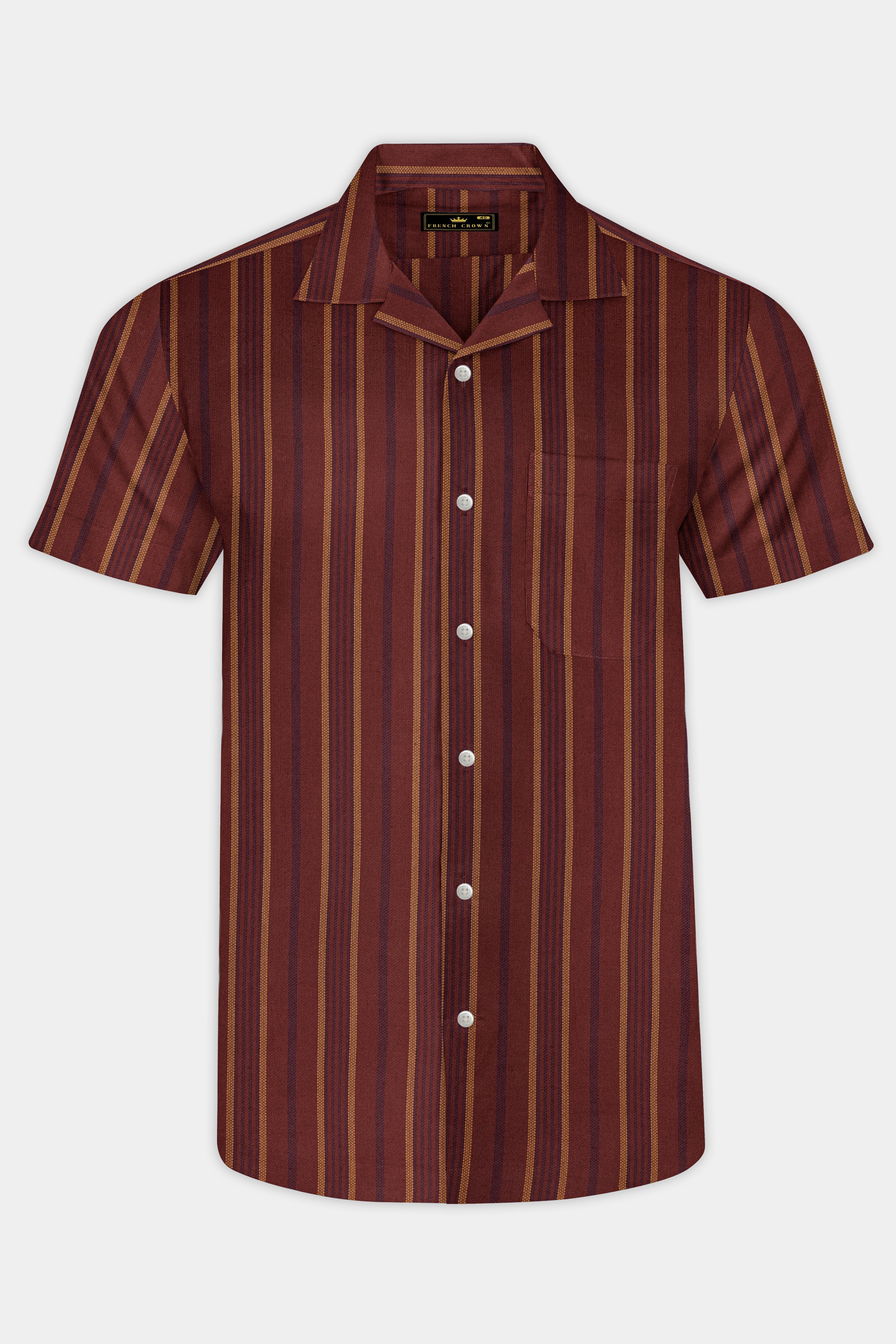 Sanguine Brown Multicolour Striped Dobby Textured Premium Giza Cotton Shirt