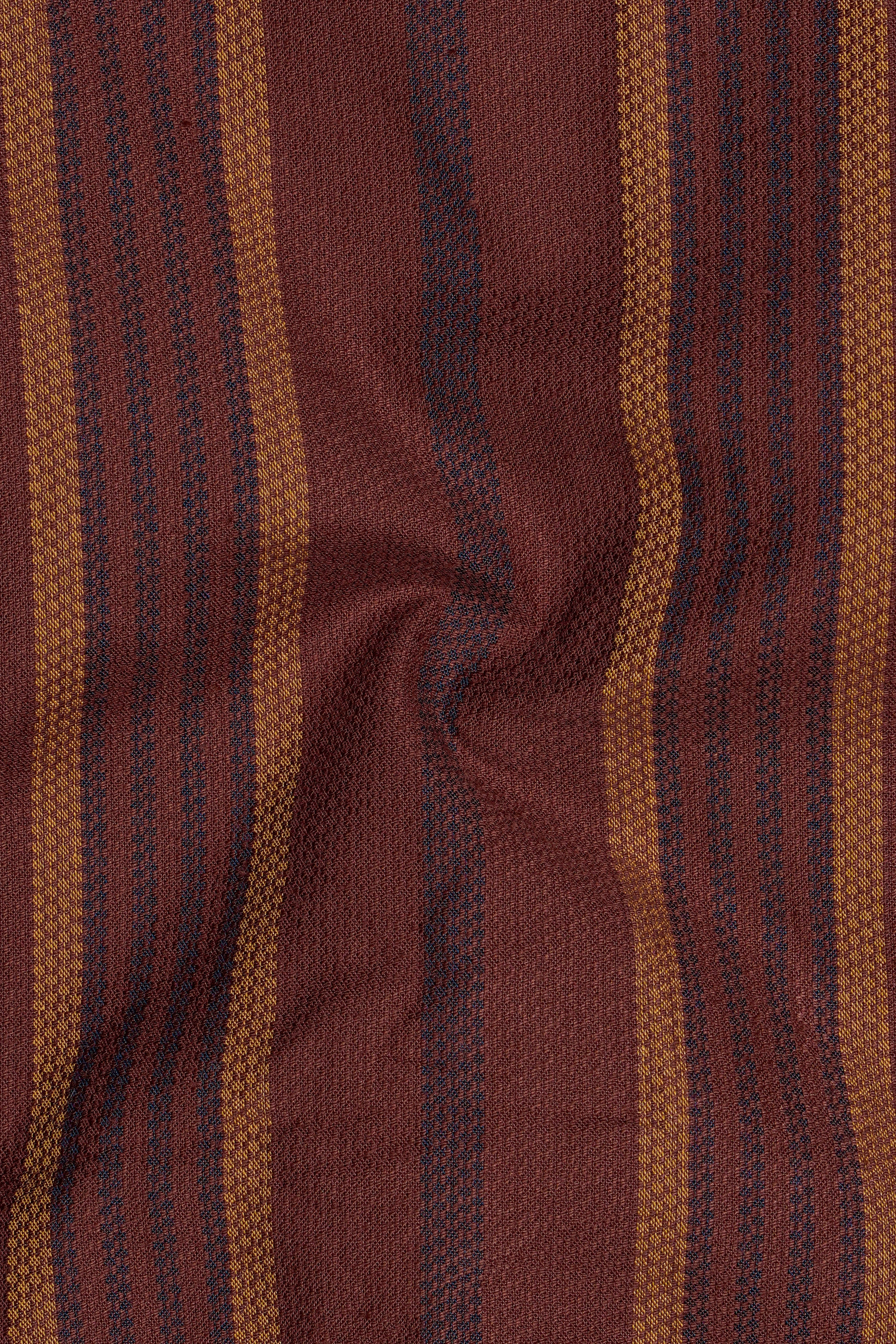 Sanguine Brown Multicolour Striped Dobby Textured Premium Giza Cotton Shirt