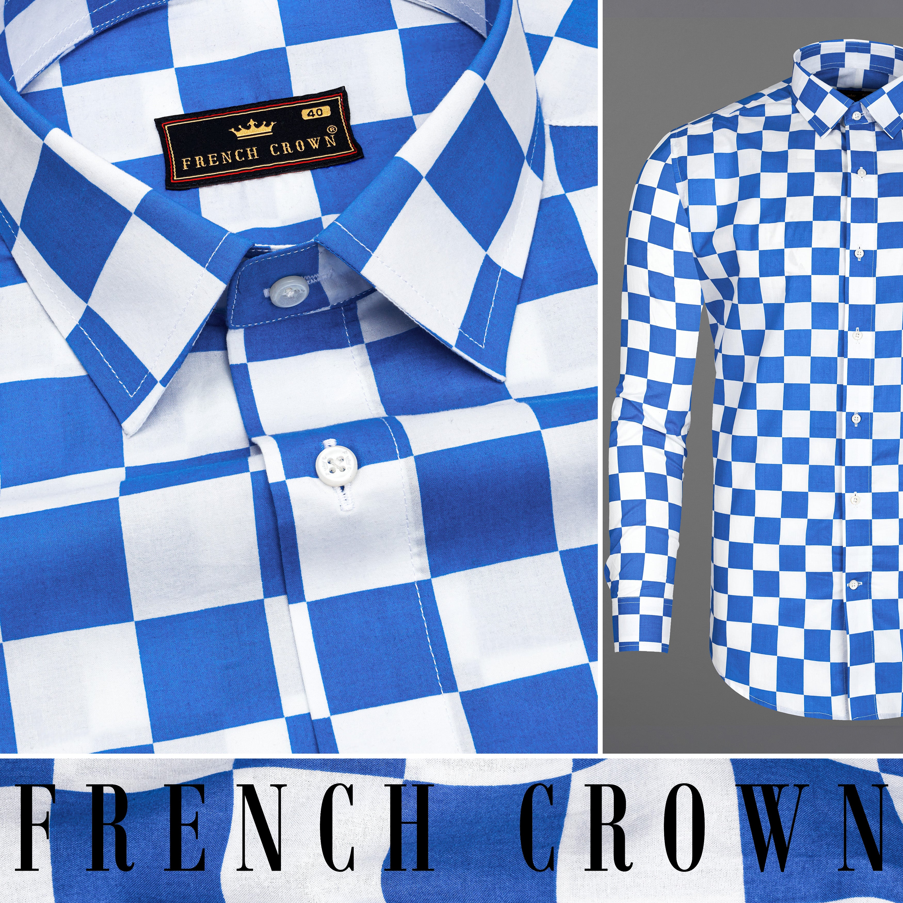 Sapphire Blue and White Checked Premium Cotton Shirt