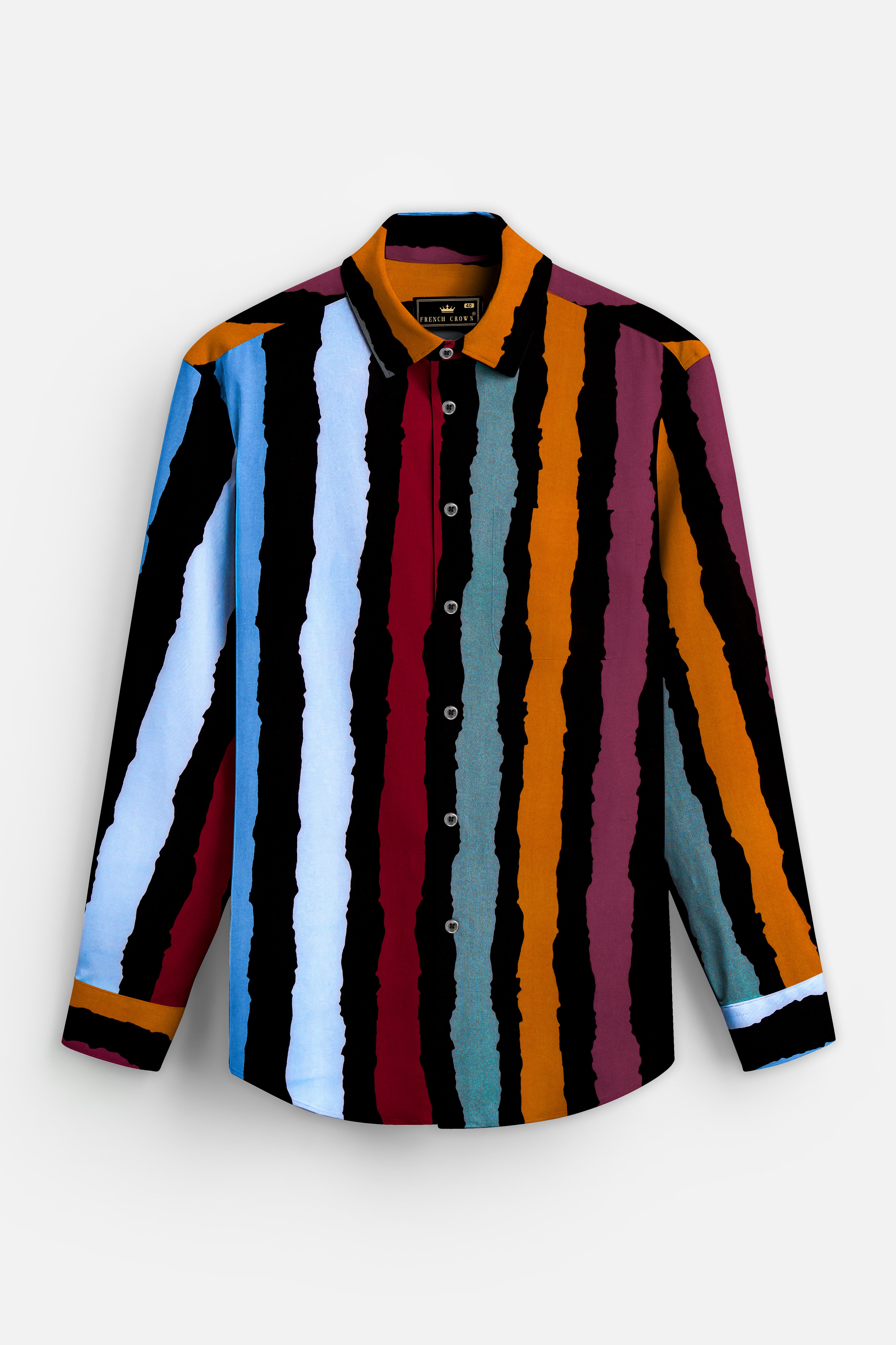 Jade Black with Tropical Blue Multicolour Striped Premium Tencel Shirt