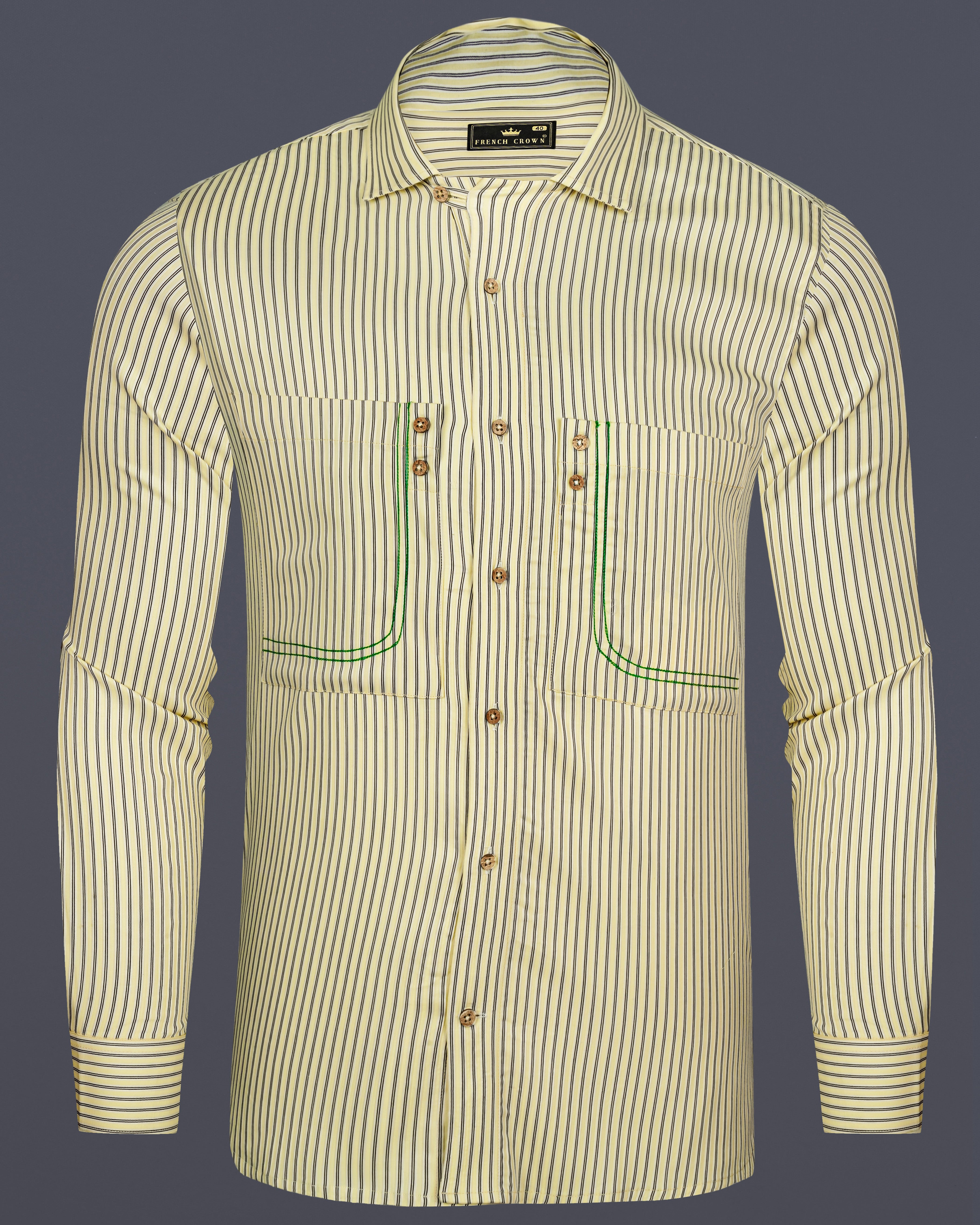 Colonial Beige Striped Dobby Premium Giza Cotton Designer Shirt