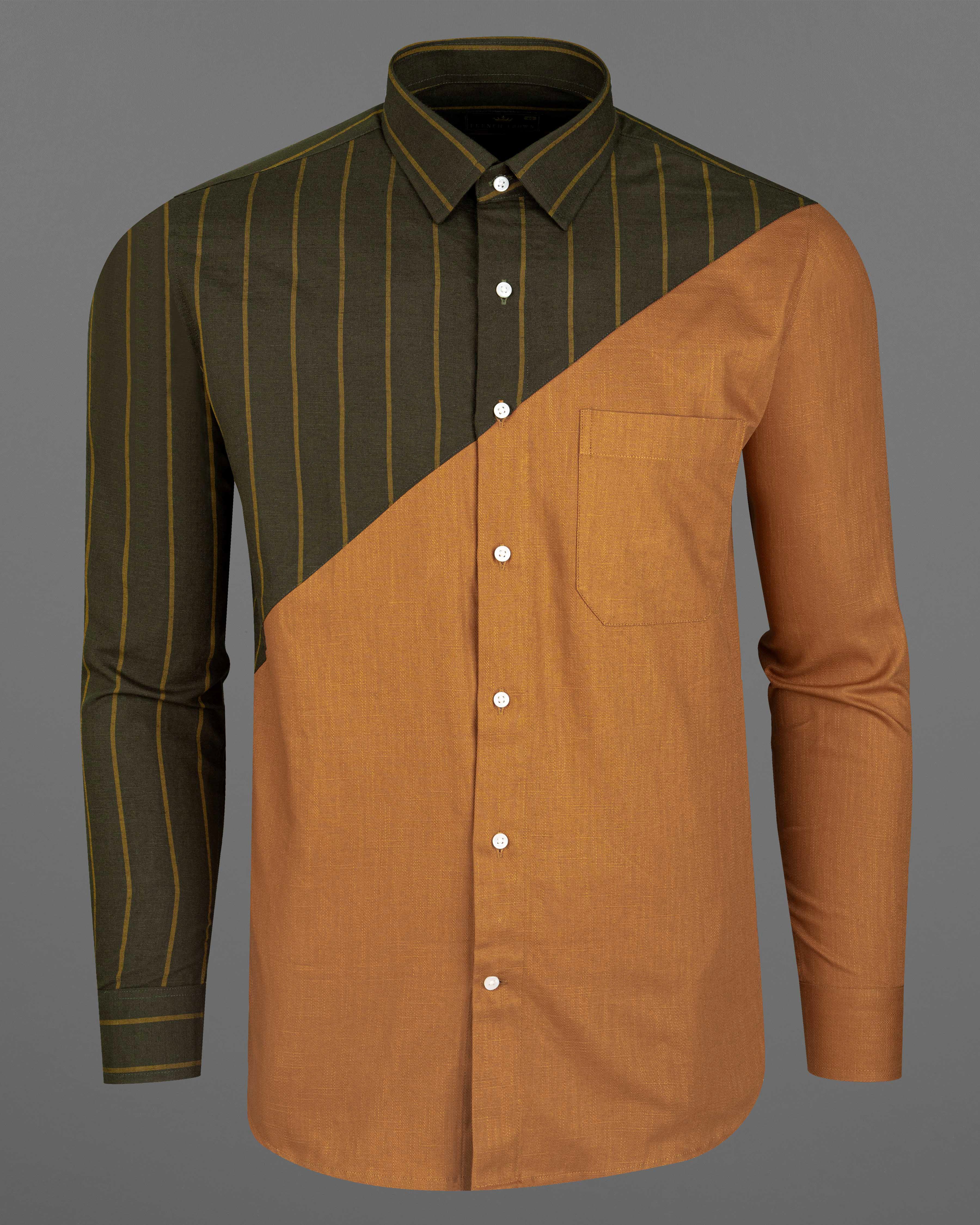 Palliser Brown with Bistre Green Striped Luxurious Linen Designer Shirt