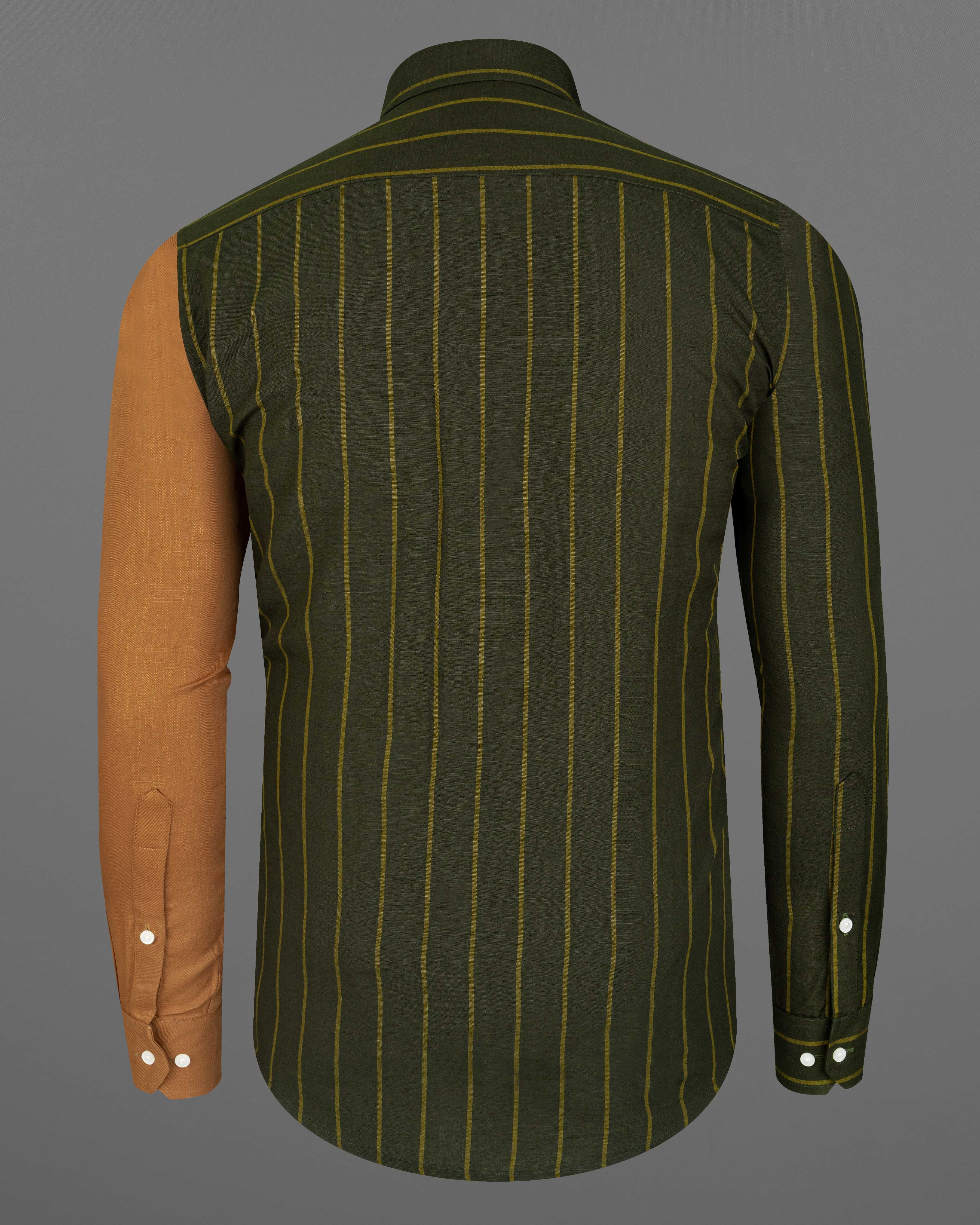 Palliser Brown with Bistre Green Striped Luxurious Linen Designer Shirt