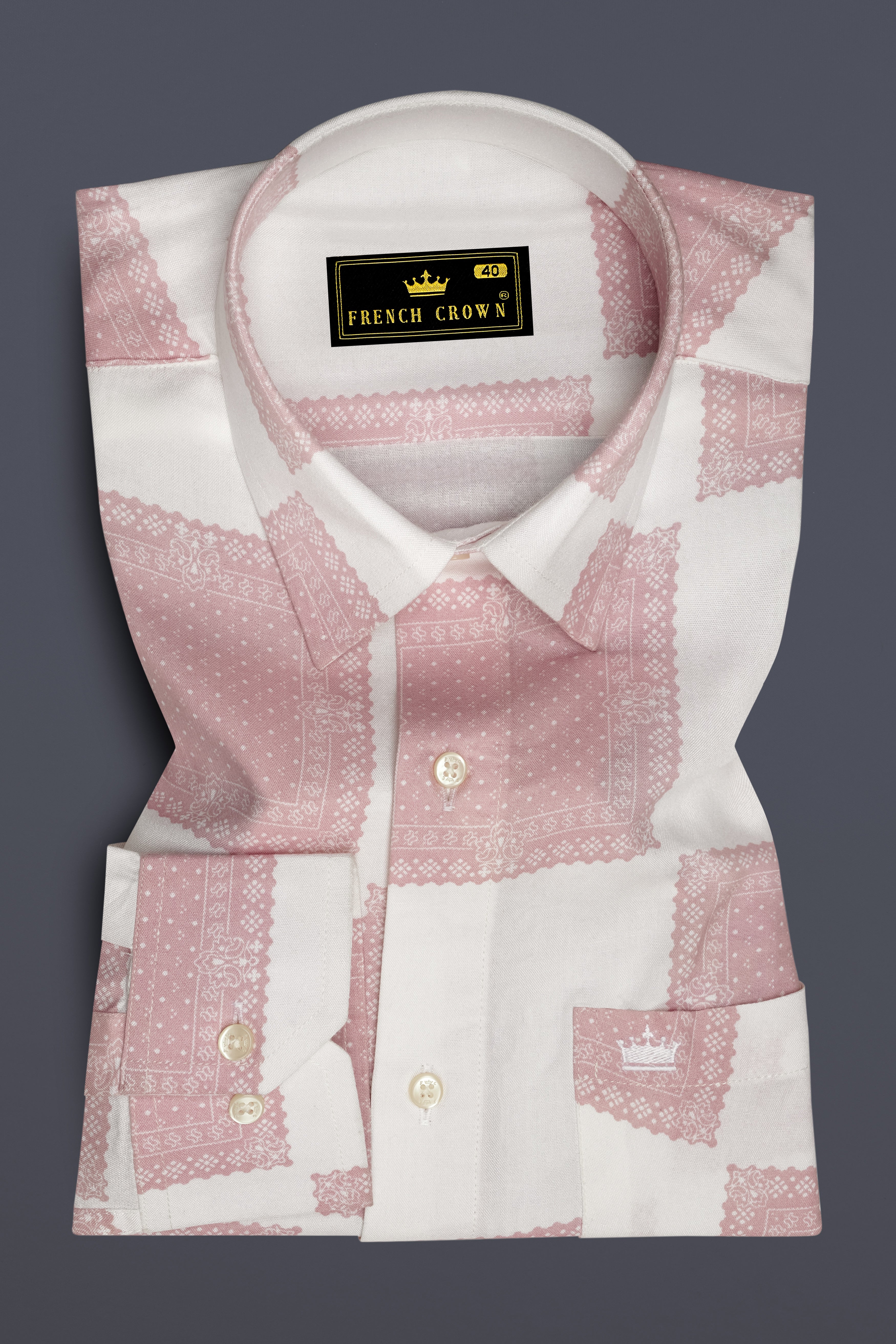 Mercury Off White with Blossom Pink Printed Premium Tencel Shirt