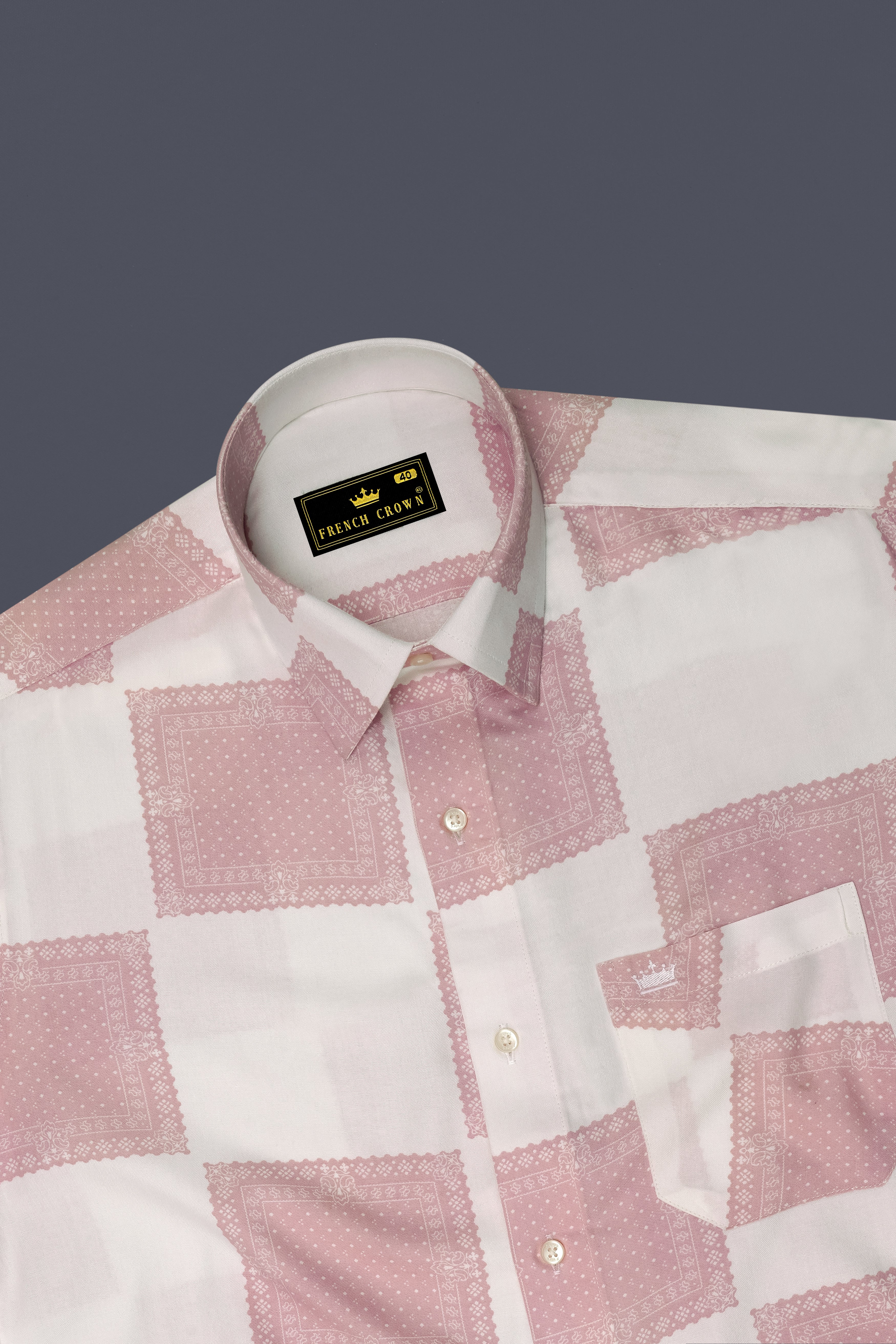 Mercury Off White with Blossom Pink Printed Premium Tencel Shirt