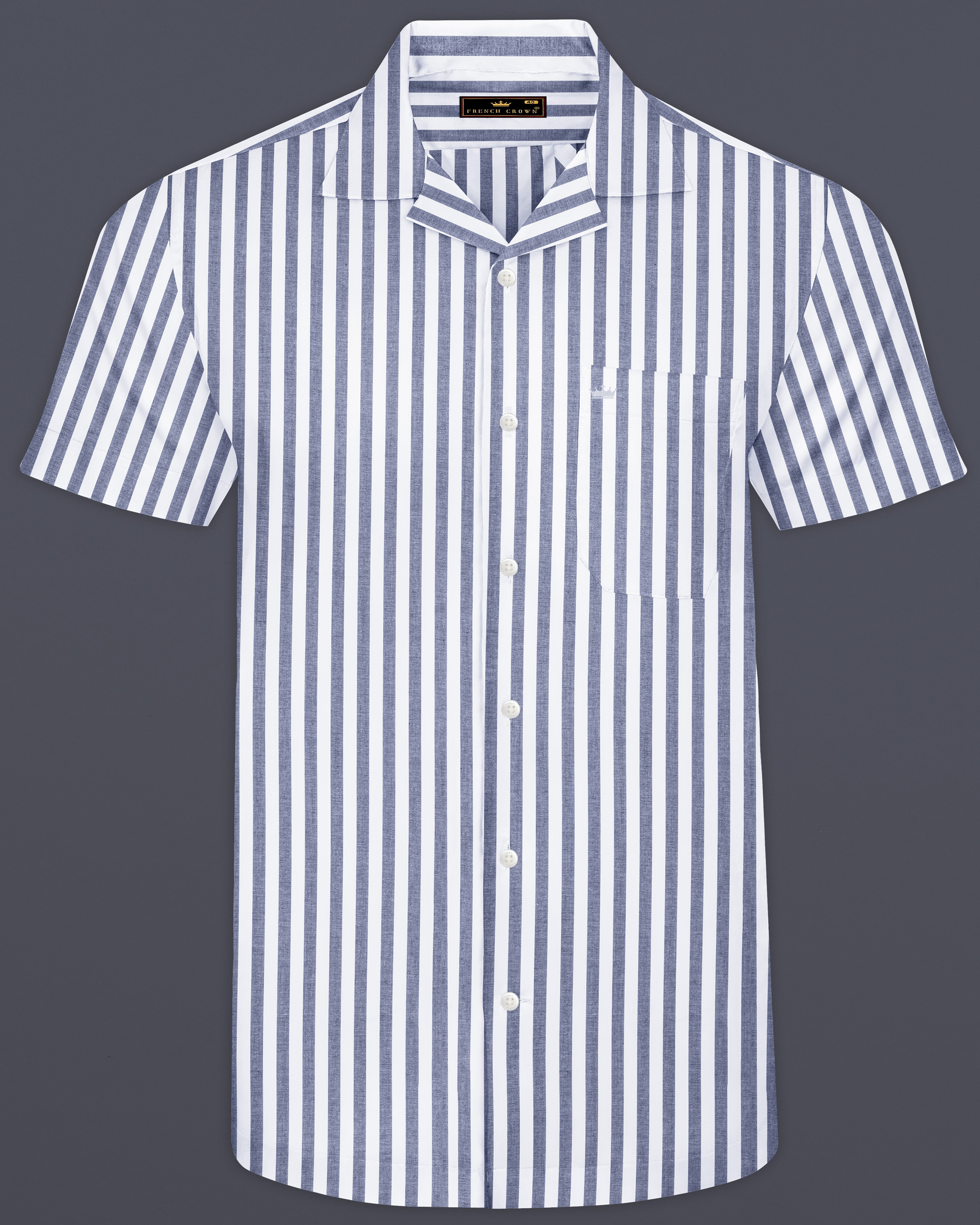 Bright White and Waterloo Gray Striped Premium Cotton Shirt