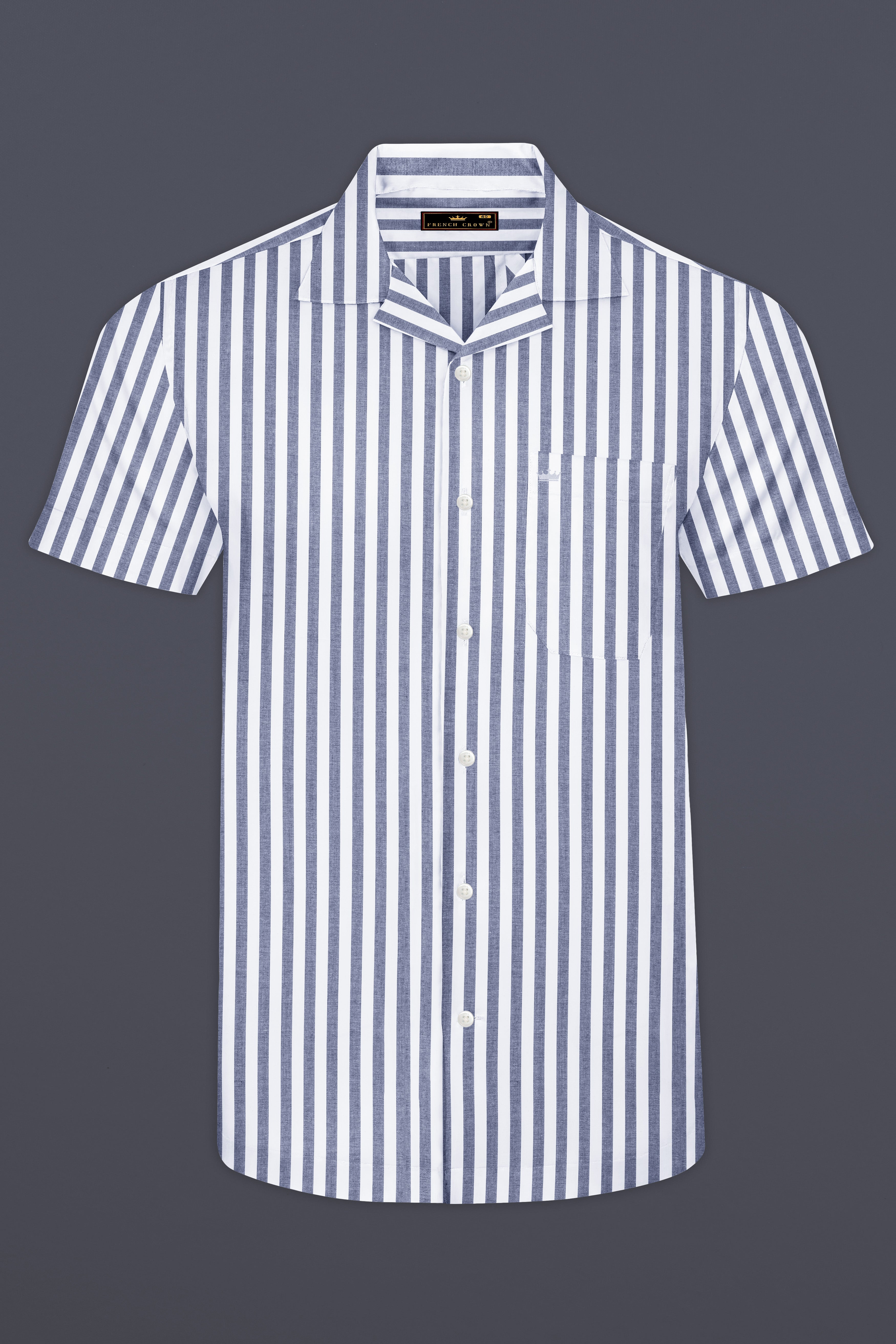 Bright White and Waterloo Gray Striped Premium Cotton Shirt