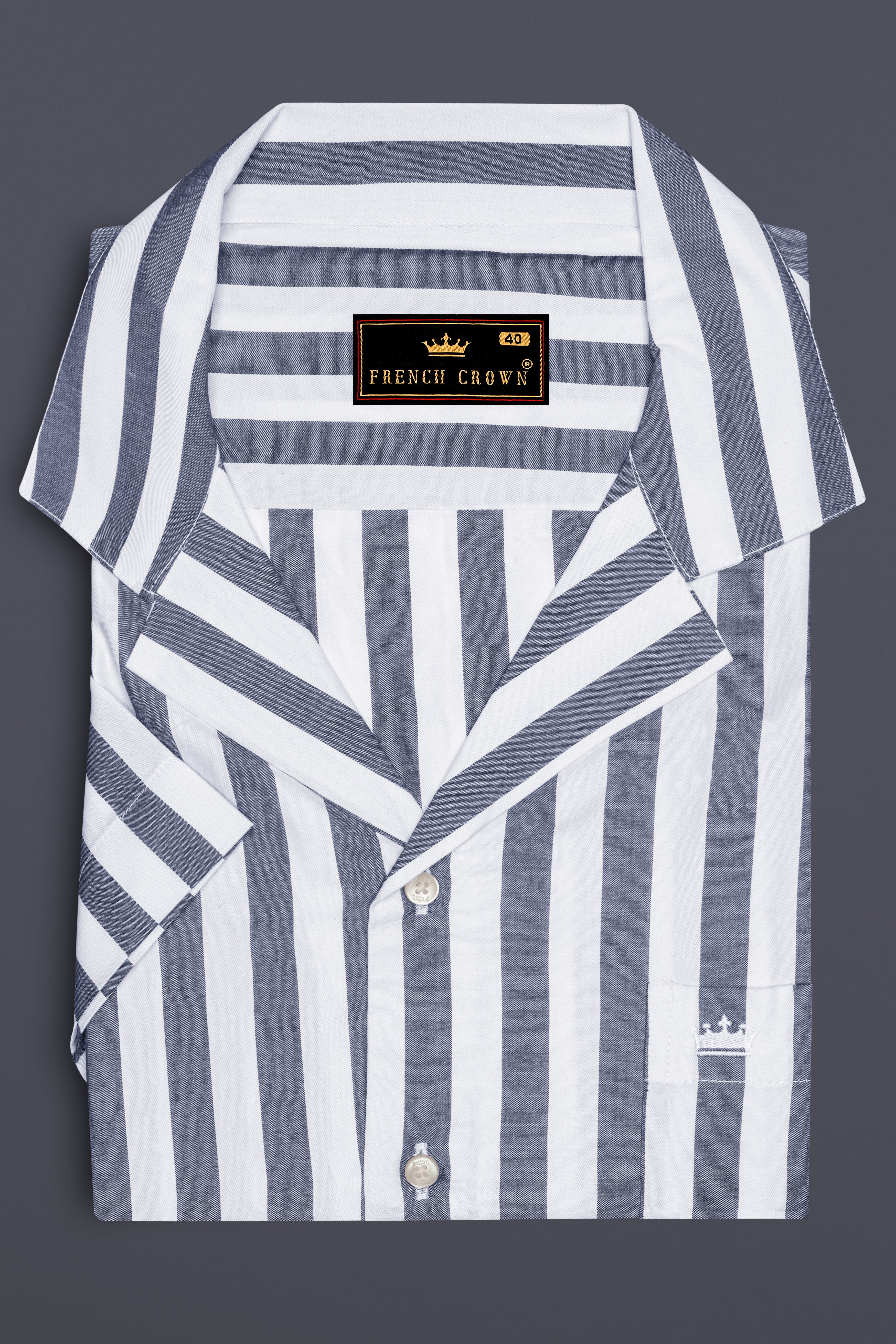 Bright White and Waterloo Gray Striped Premium Cotton Shirt