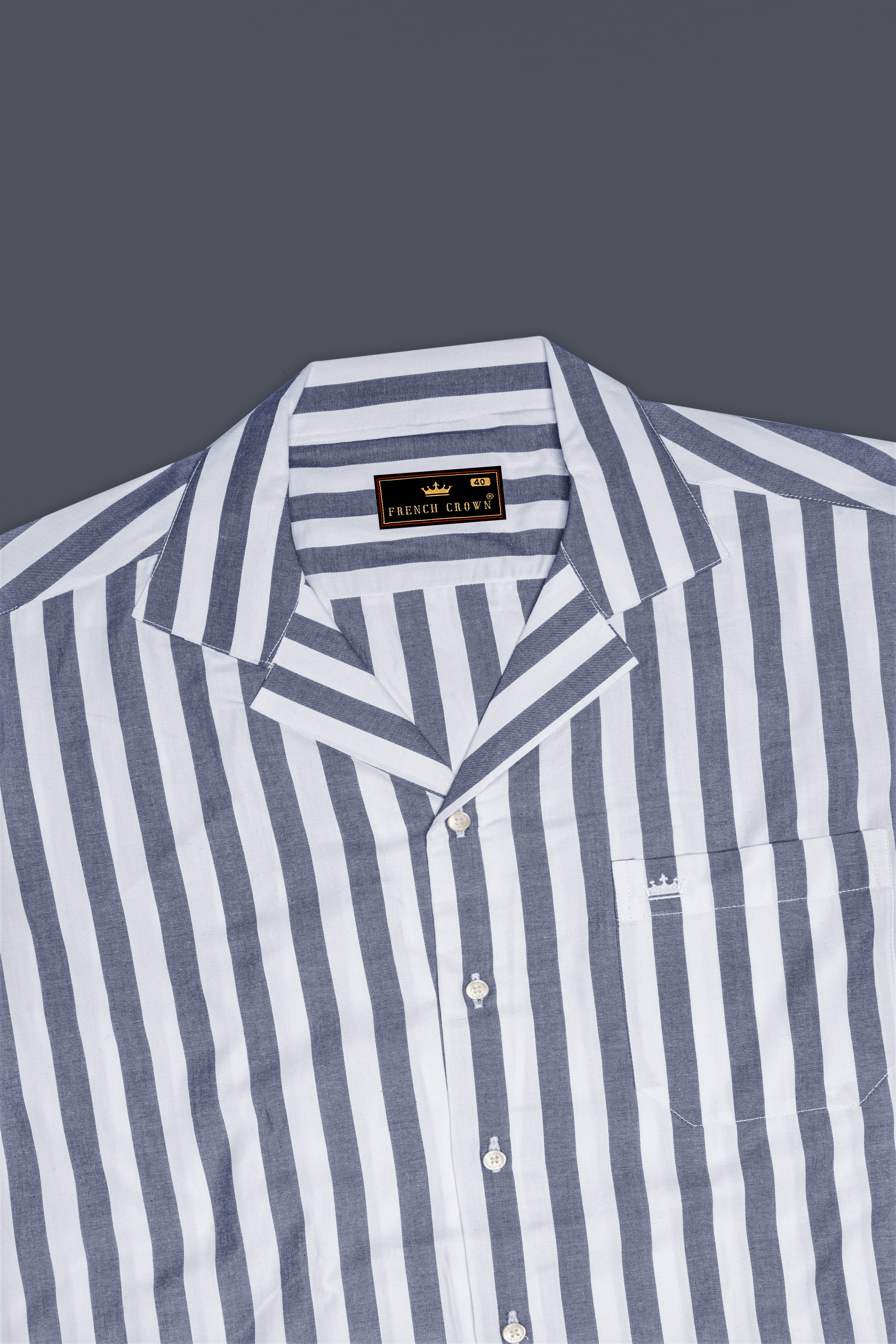 Bright White and Waterloo Gray Striped Premium Cotton Shirt