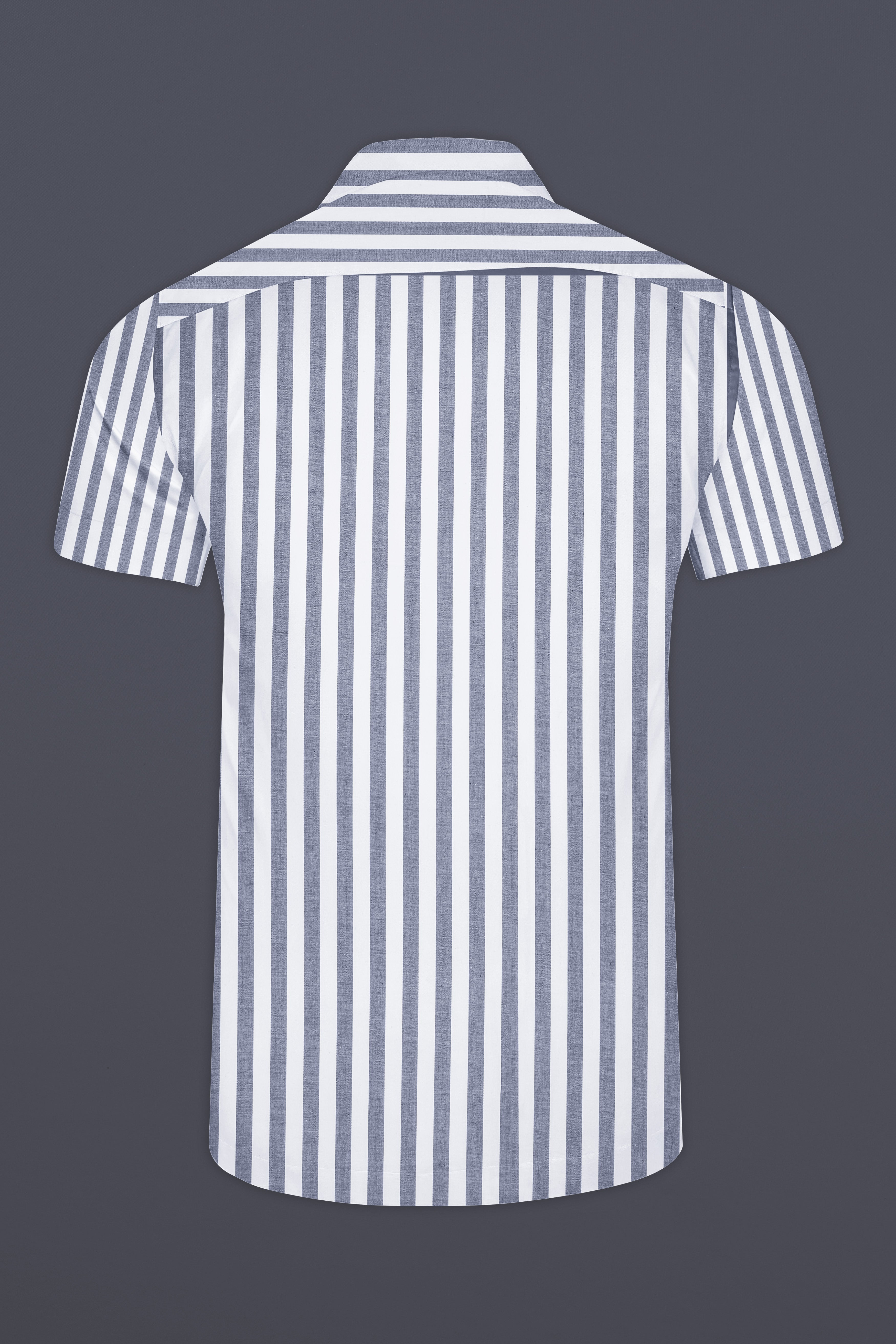 Bright White and Waterloo Gray Striped Premium Cotton Shirt